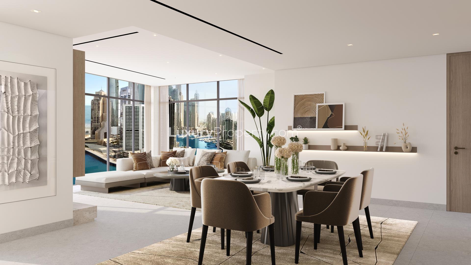 Luxurious 3-bedroom duplex in Dubai Marina with full marina view and signature finishes