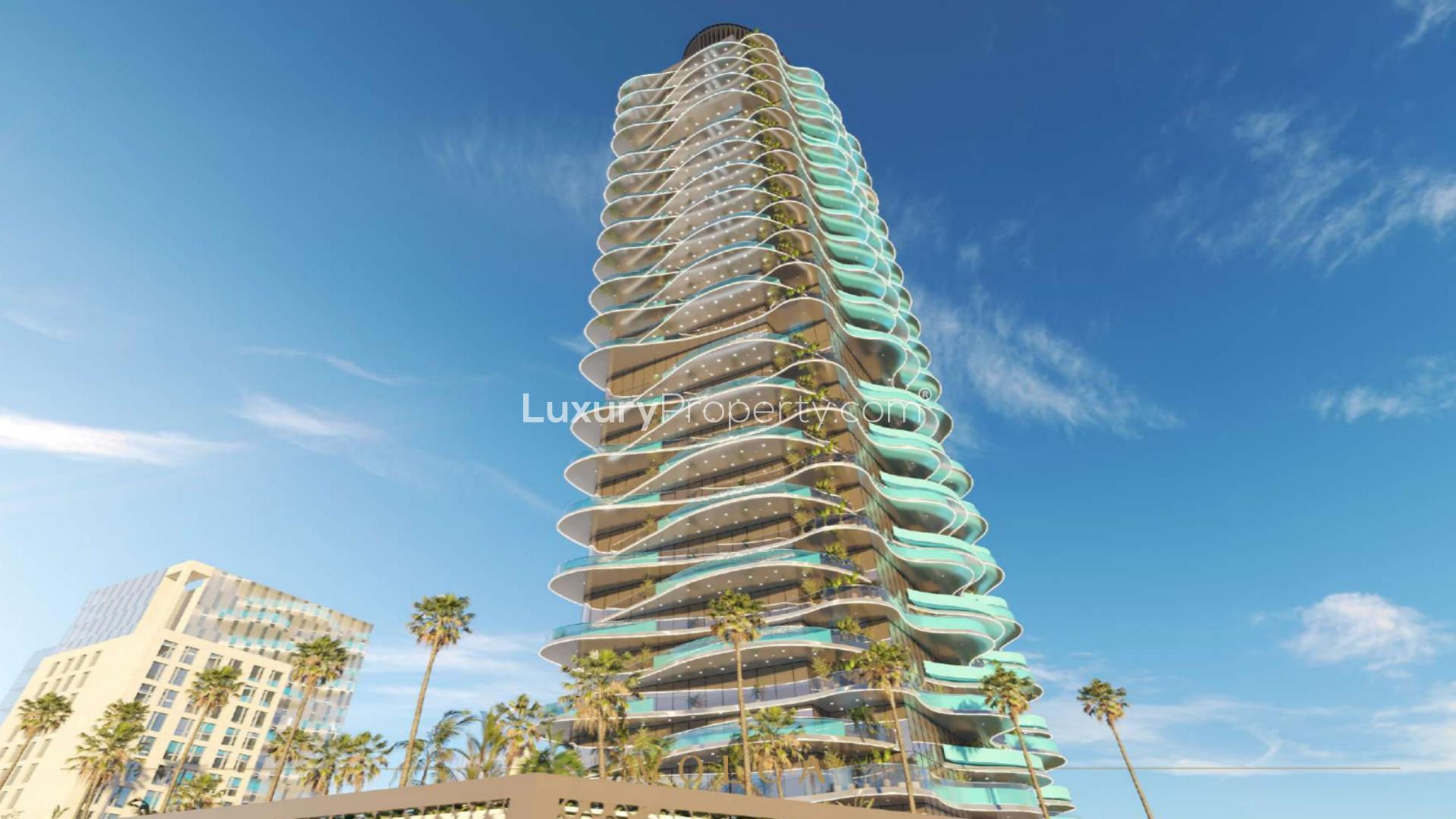 Elegant dining area in Volga Tower apartment, Jumeirah Village Triangle, marble flooring, modern decor