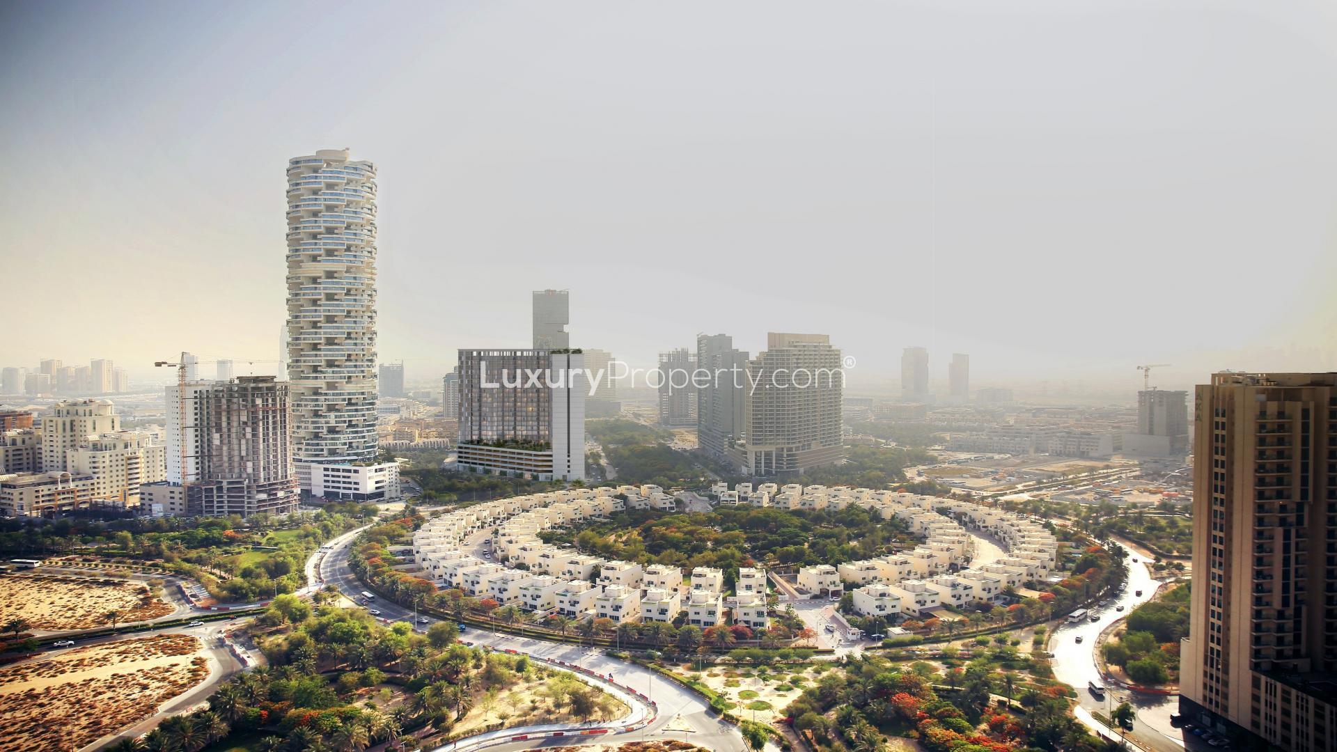 Modern bedroom in 3-bed duplex, Parkwood Residences, Jumeirah Village Circle, for sale