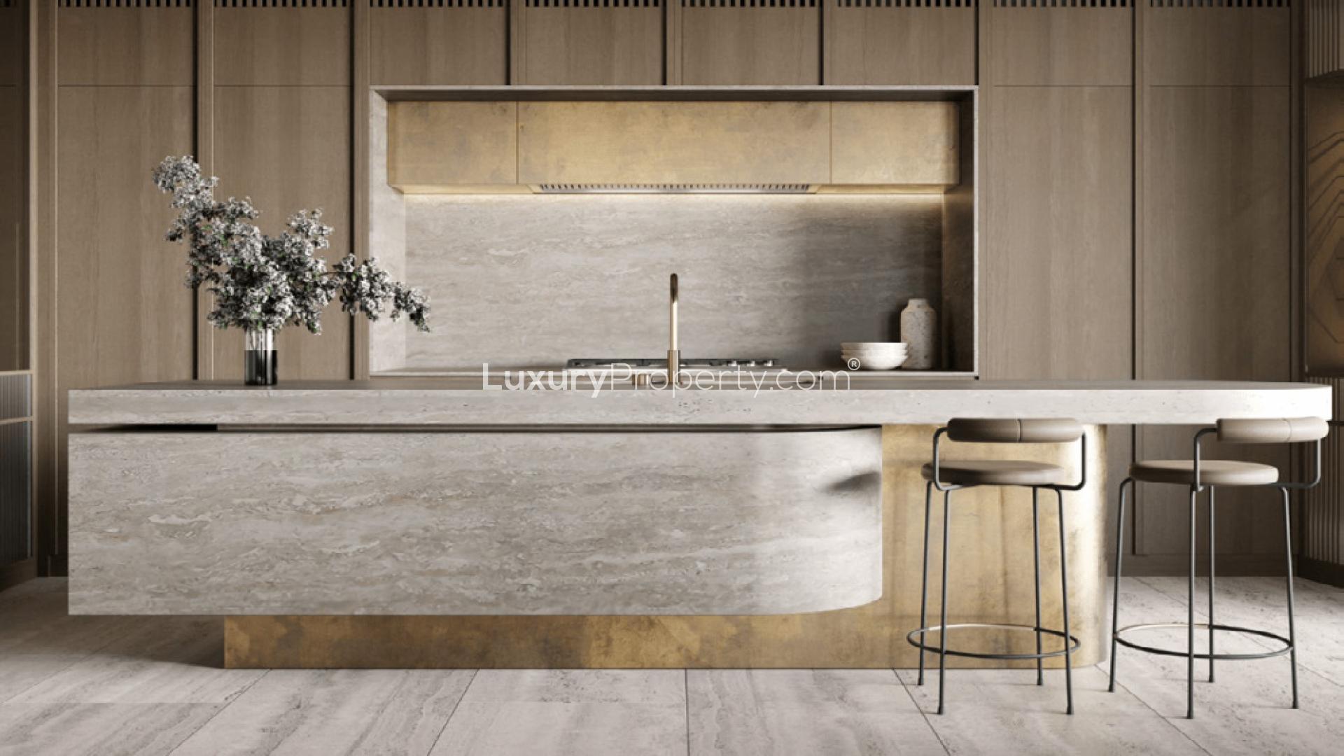 Exterior view of Four Seasons Residences DIFC with outdoor seating and modern architecture