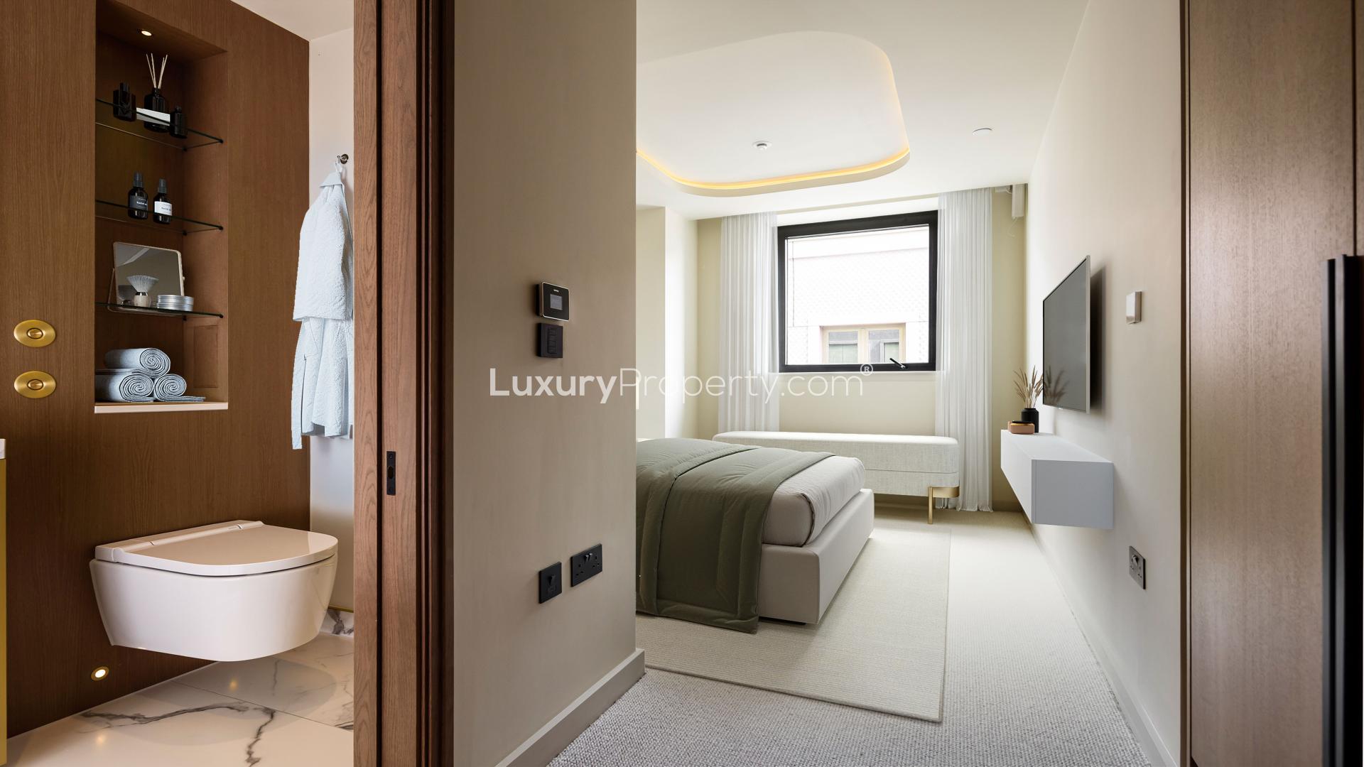 Modern open-plan living area in 3-bedroom apartment, TCRW Soho, West End, London