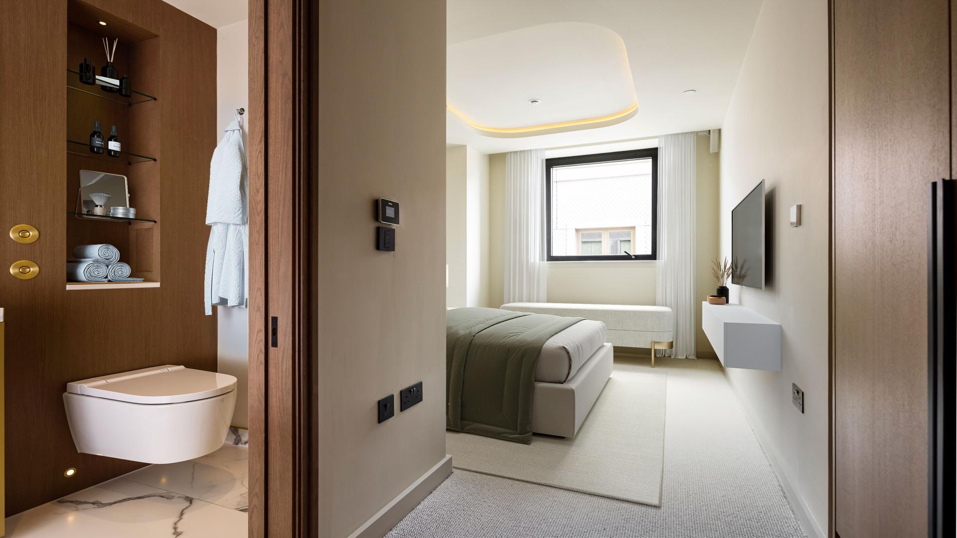 Modern open-plan living area in 3-bedroom apartment, TCRW Soho, West End, London