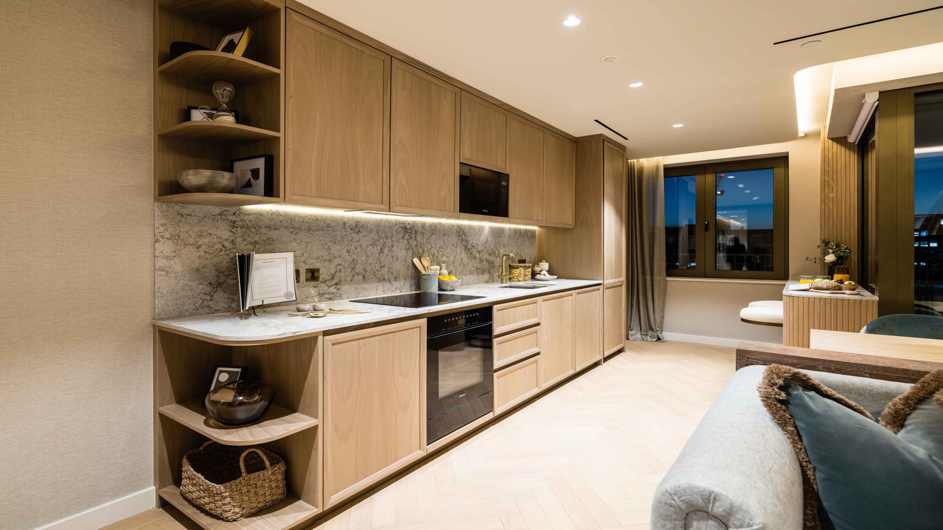 Contemporary living room in 3-bedroom apartment, TCRW Soho, West End London. Modern decor