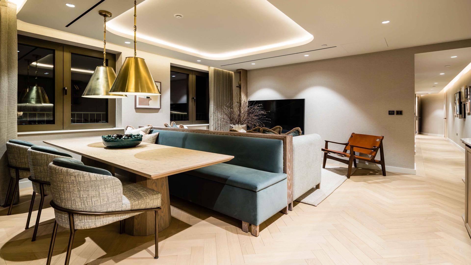 Contemporary kitchen in 3-bedroom West End apartment, featuring modern cabinetry and stylish design