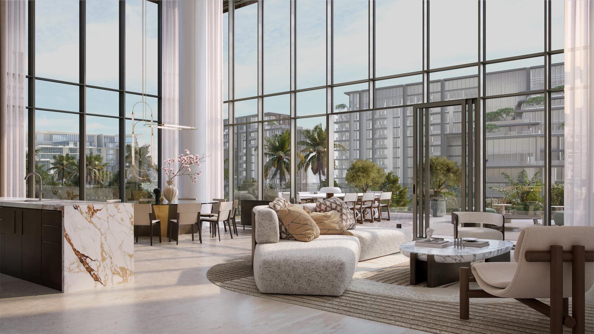 Luxurious living room with floor-to-ceiling windows in City Walk Crestlane apartment for sale