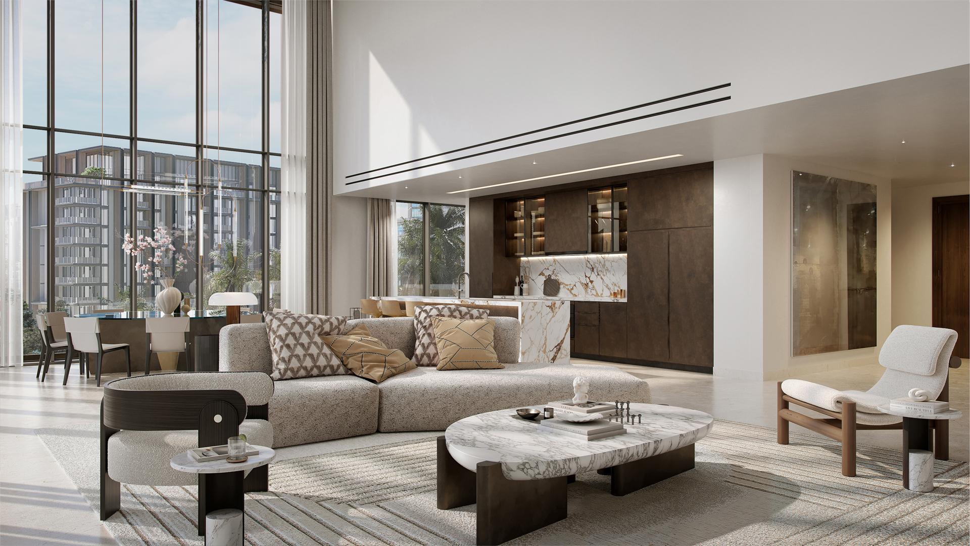 Luxurious open-plan living room in City Walk Crestlane 3-bedroom apartment for sale