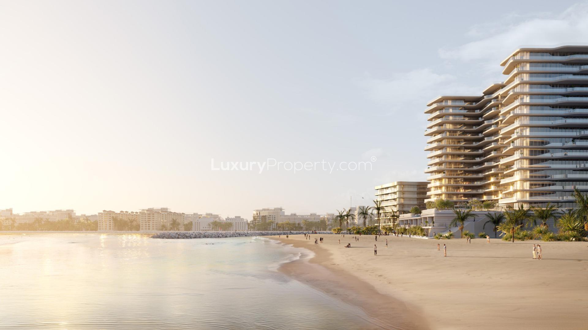 Beachfront apartment building at The Astera, Al Marjan Island, for sale, exterior view