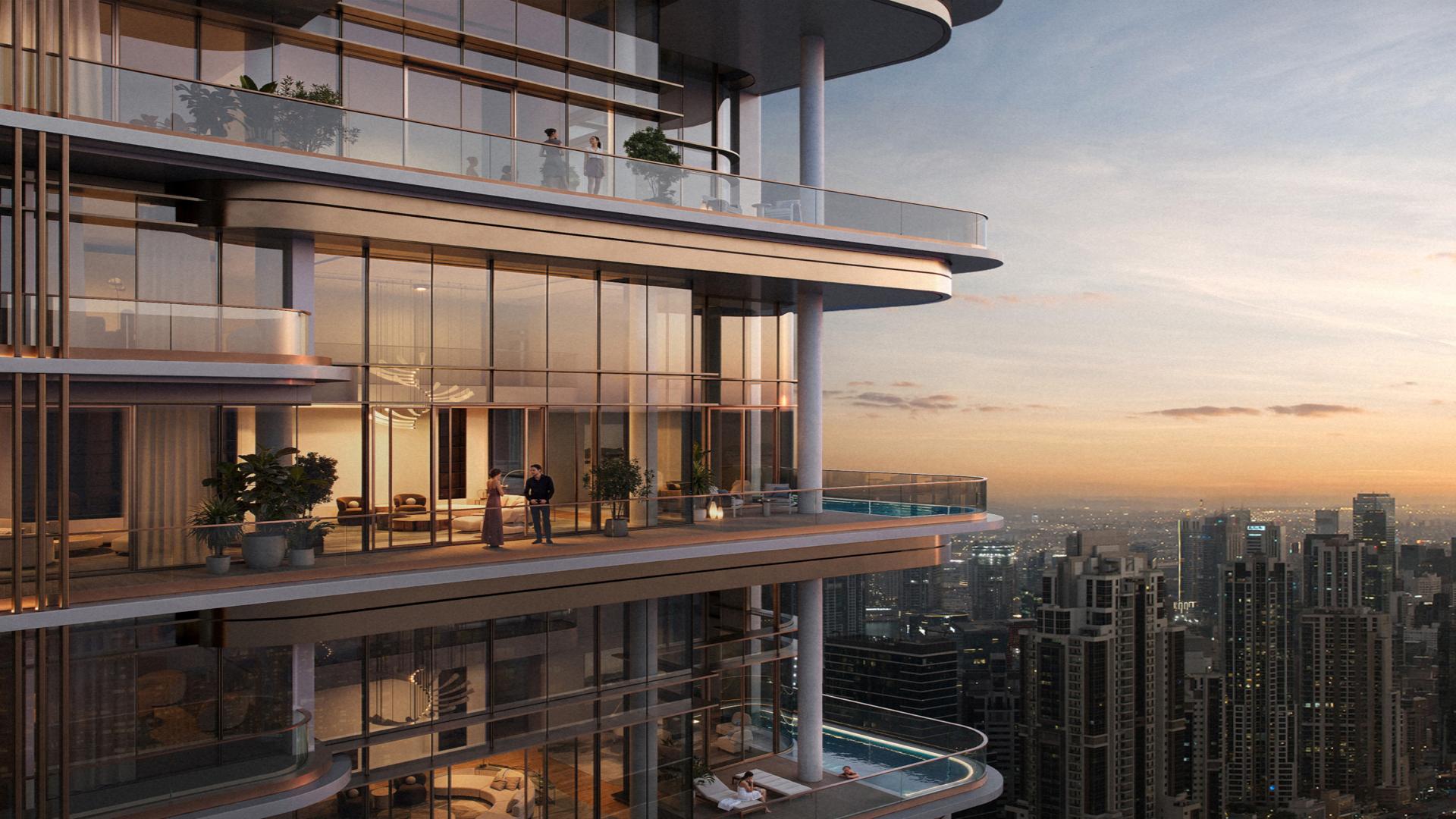 Luxurious Downtown Dubai duplex bedroom with Burj Khalifa skyline views, modern decor, large windows