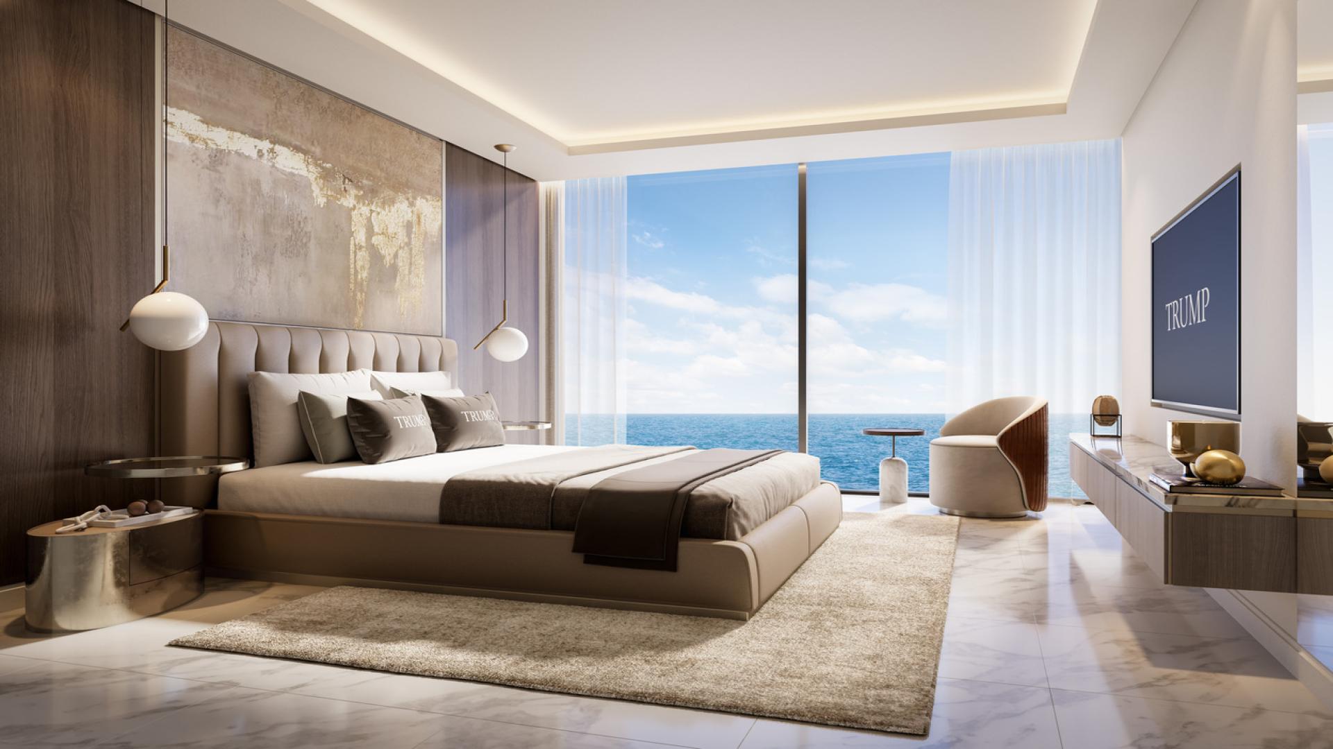 Luxurious bedroom with sea view in Trump Tower Jeddah, elegant decor and natural light