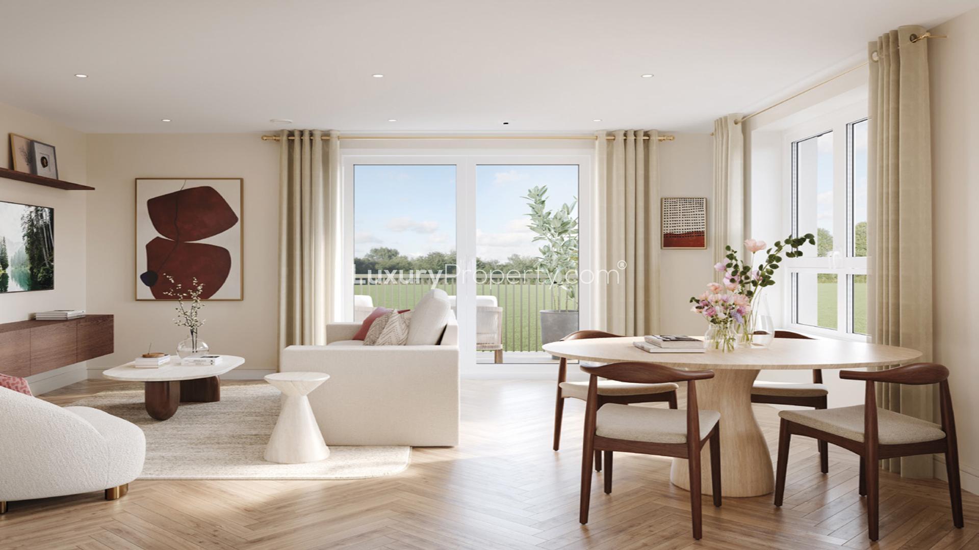 Modern kitchen in 3-bedroom Wandsworth Common apartment, featuring sleek cabinetry and natural light