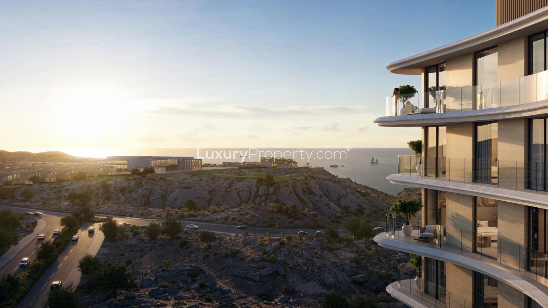 Oceanfront apartment building exterior at Marriott Residences, AIDA, Muscat, Oman for sale