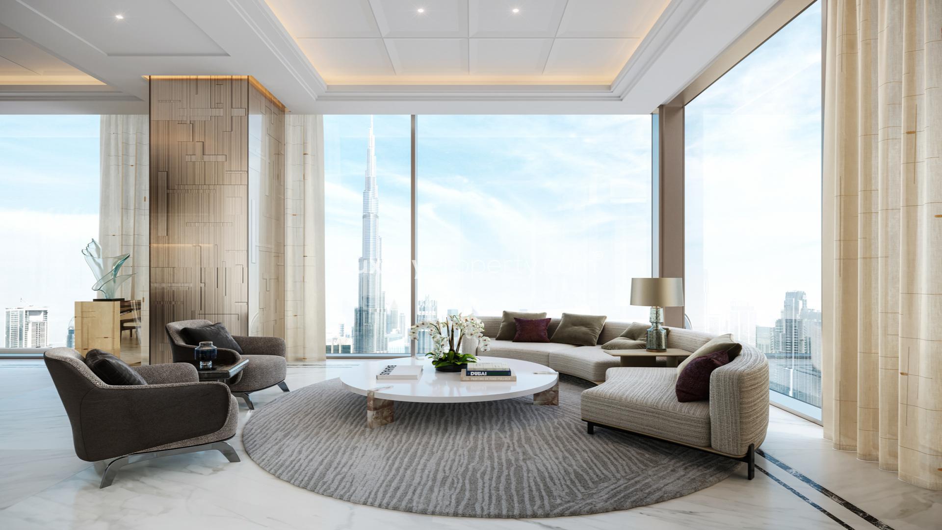 Front entrance of Waldorf Astoria Residences, Business Bay, Dubai, luxury apartment for sale