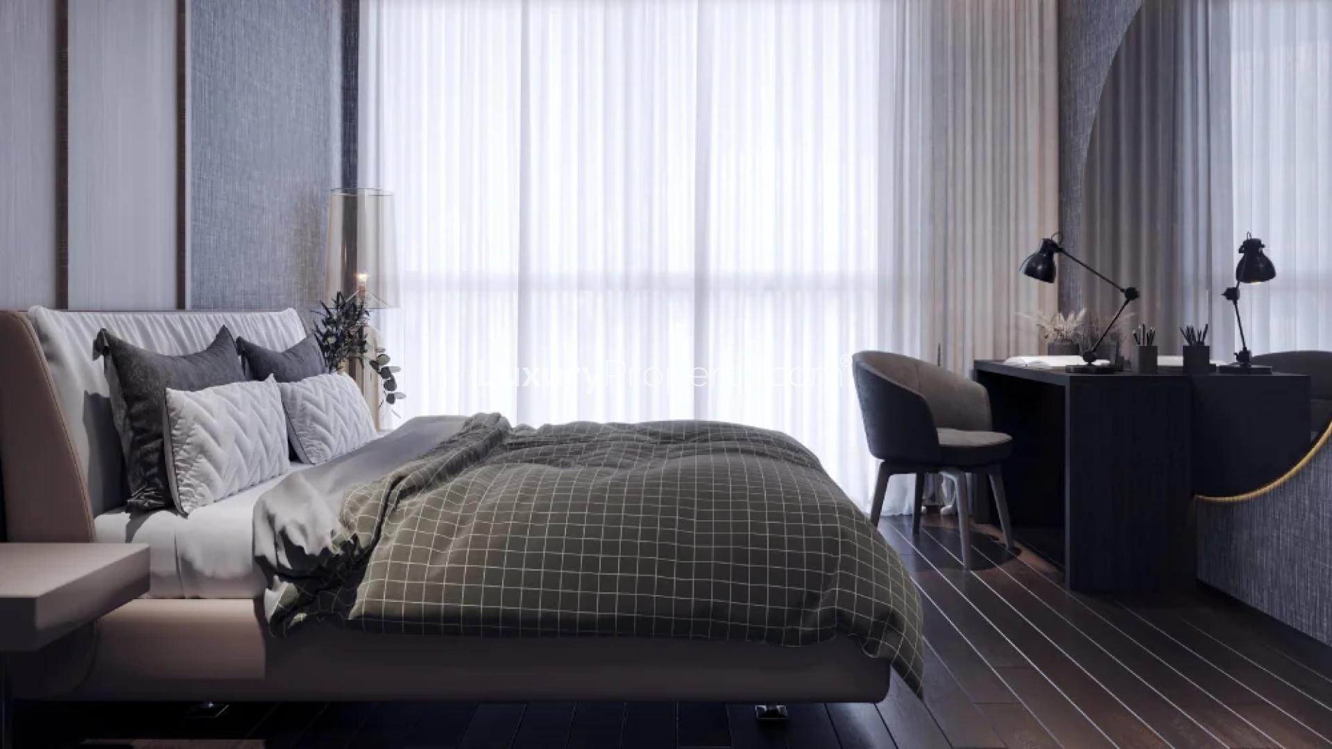 Modern kitchen with integrated appliances in Sterling Insignia 3 BHK apartment, Bhoganahalli, Bengaluru