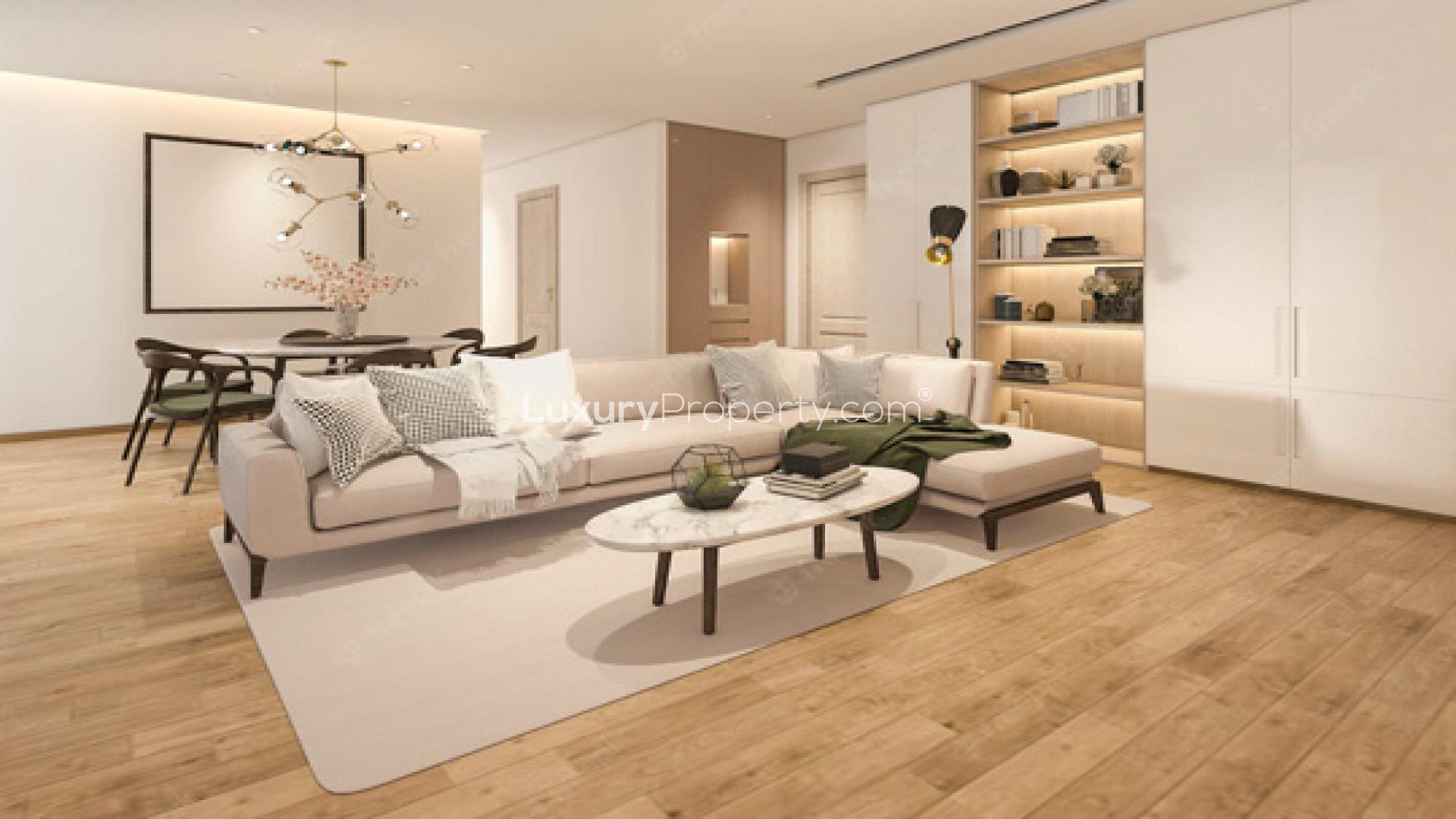 Modern living room in Sobha Sentosa Bangalore 3 BHK apartment, featuring elegant decor