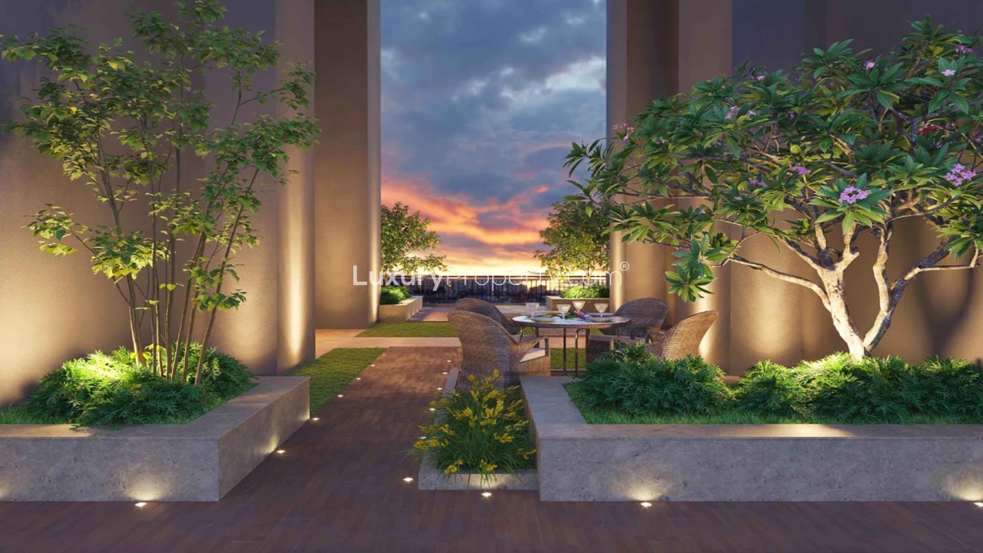 Luxurious bedroom in SOBHA Elysia apartment, GIFT City, Gandhinagar, featuring modern decor