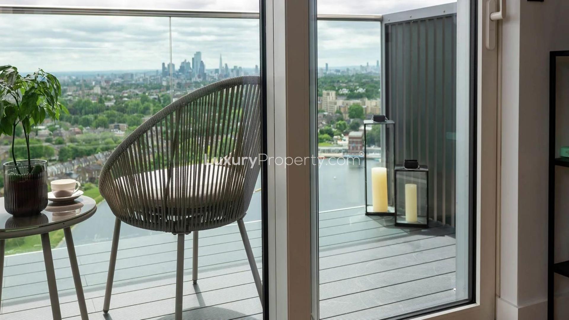 Modern dining and living area in three-bedroom Amber Apartments, Woodberry Down, London