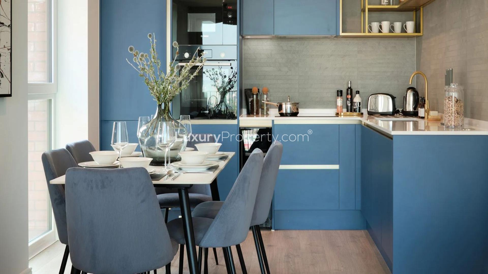 Canal view of modern apartments in Grand Union, London, near Waterview House, Wemble