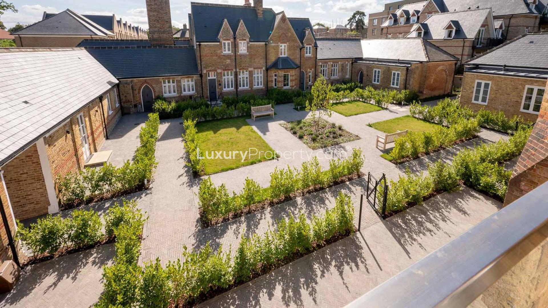 Luxurious living room in three-bedroom apartment, The Royal Mews, Trent Park, London