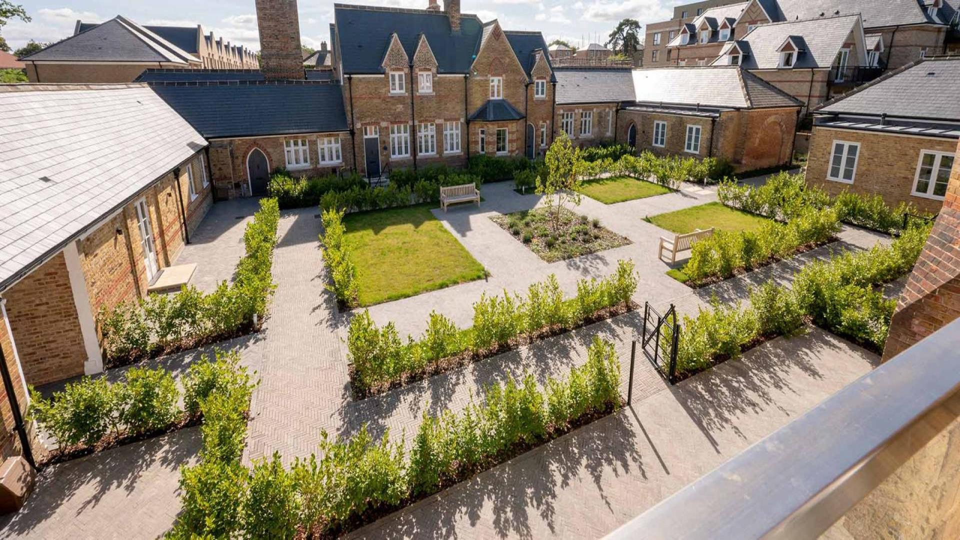 Luxurious living room in three-bedroom apartment, The Royal Mews, Trent Park, London