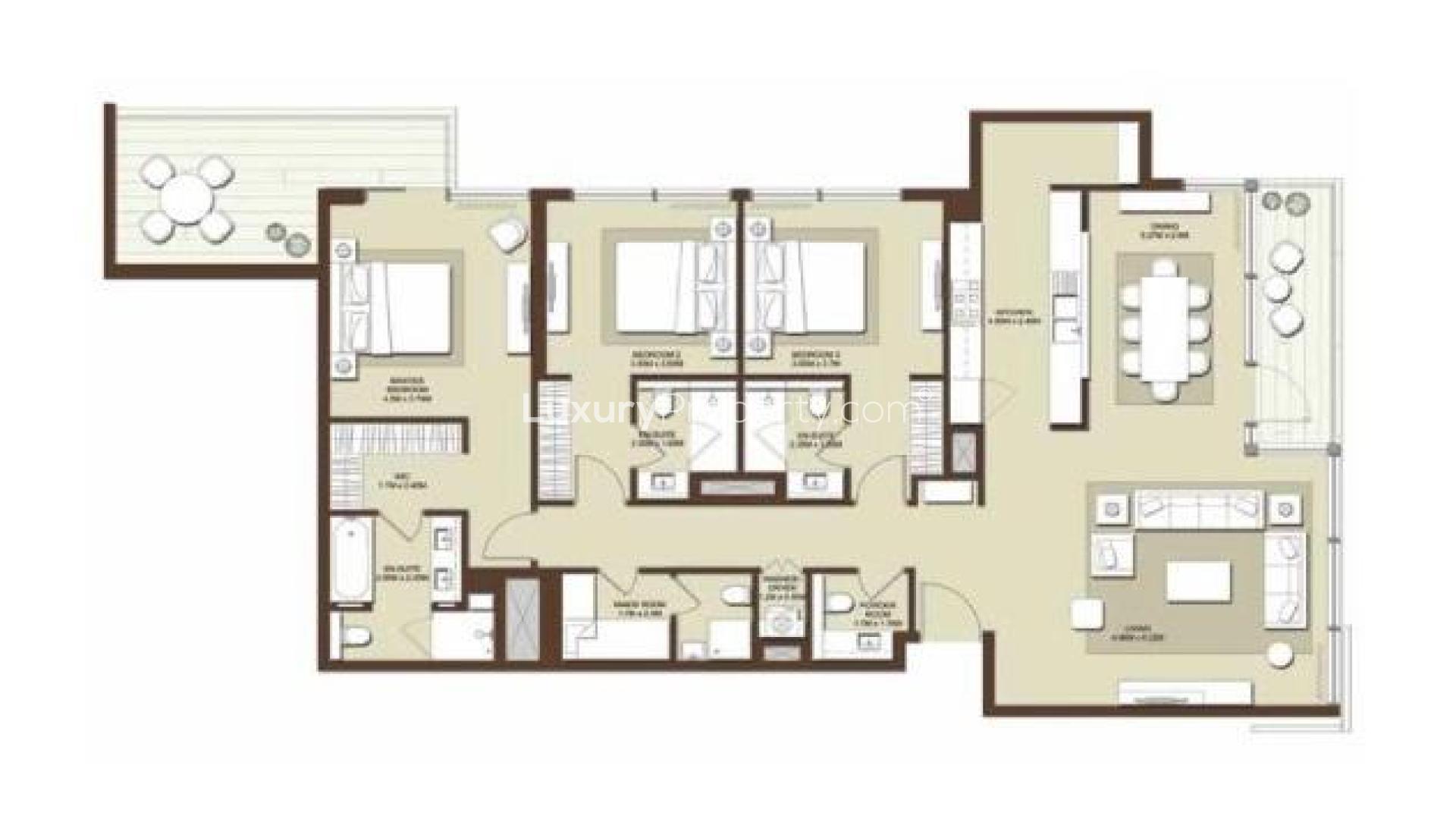 Modern living room in Acacia, Dubai Hills Estate apartment for sale, featuring stylish decor