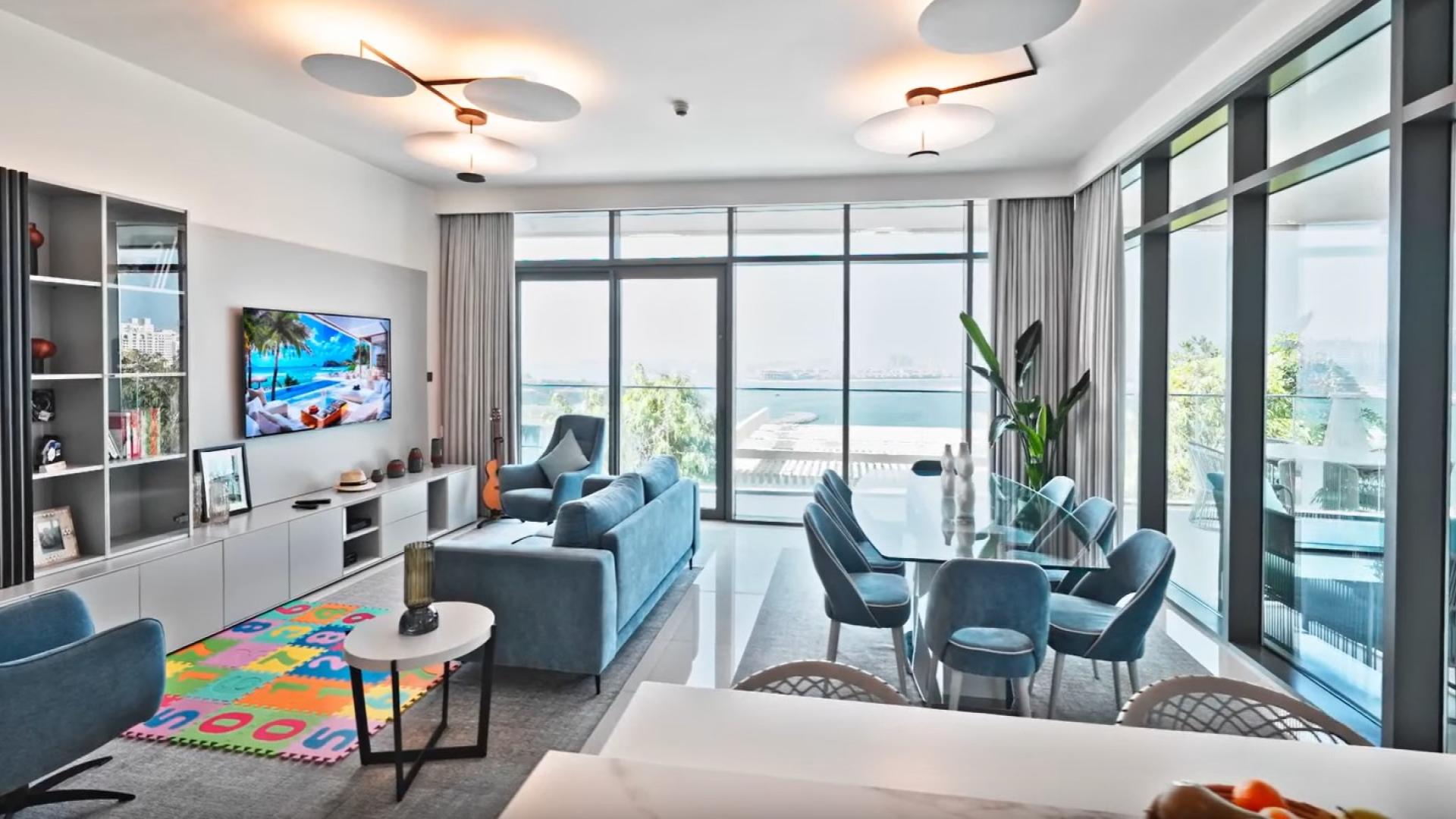 Modern living room in Beach Vista Apartments, Dubai Harbour with sea view and elegant decor