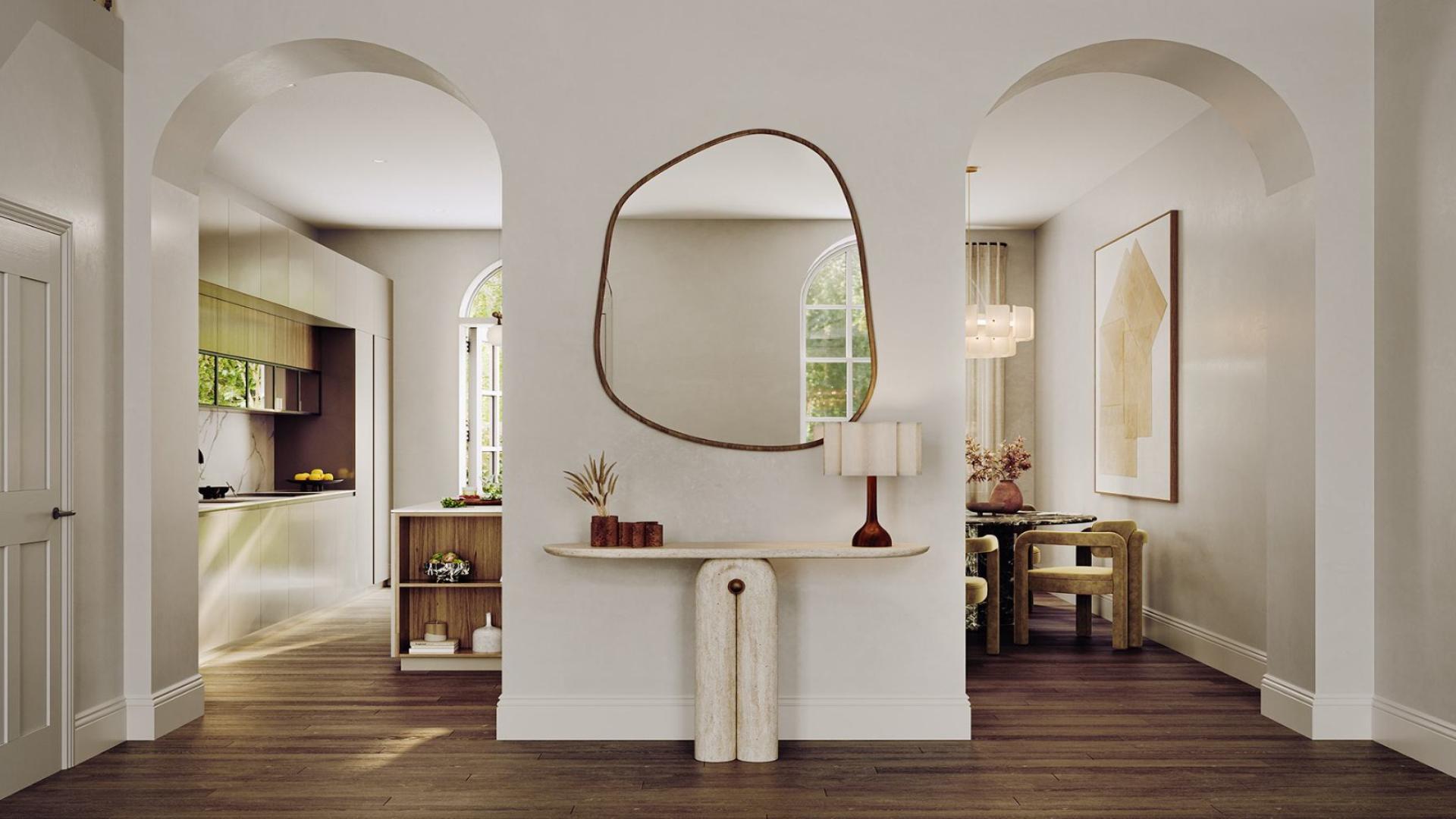 Elegant living room with modern furniture in Rosemont House, West London apartment for sale