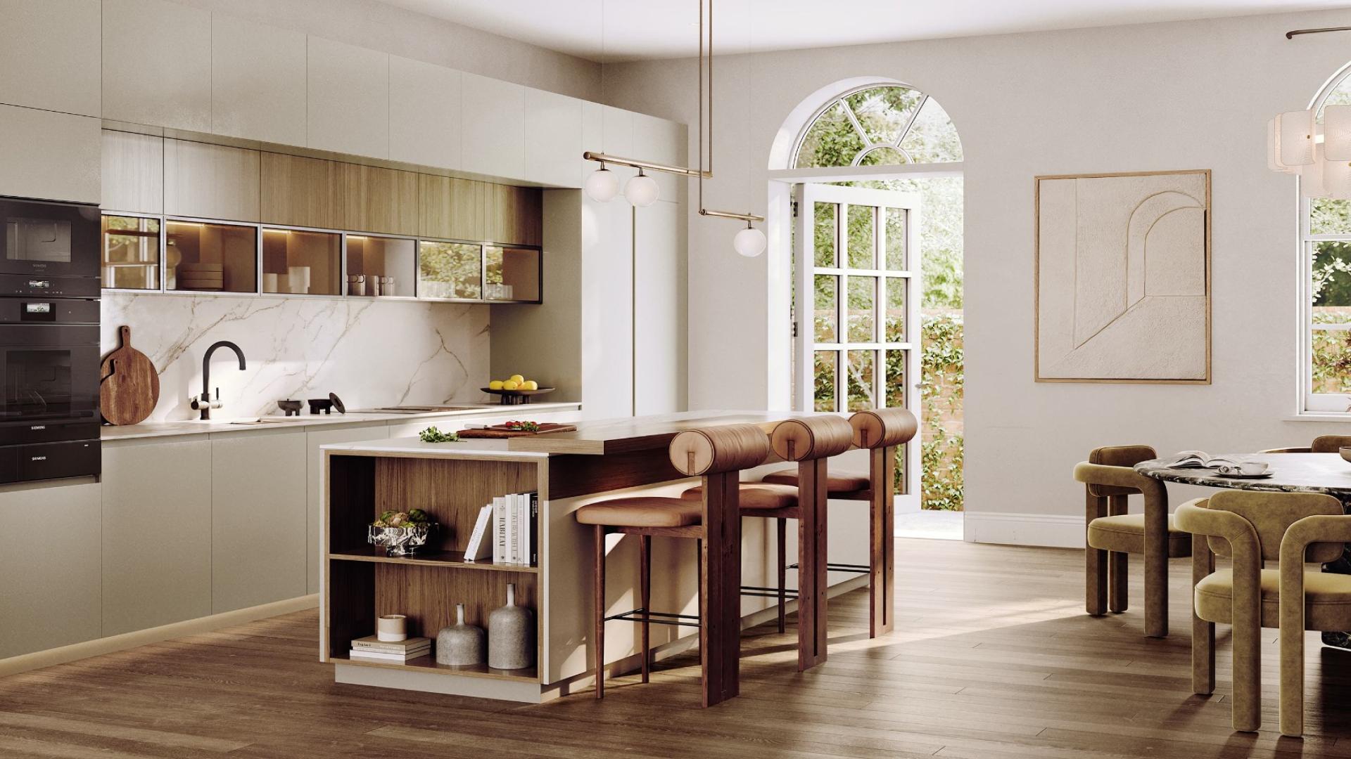 Modern kitchen and dining area in Mapleton House, Brook Green apartment, West London