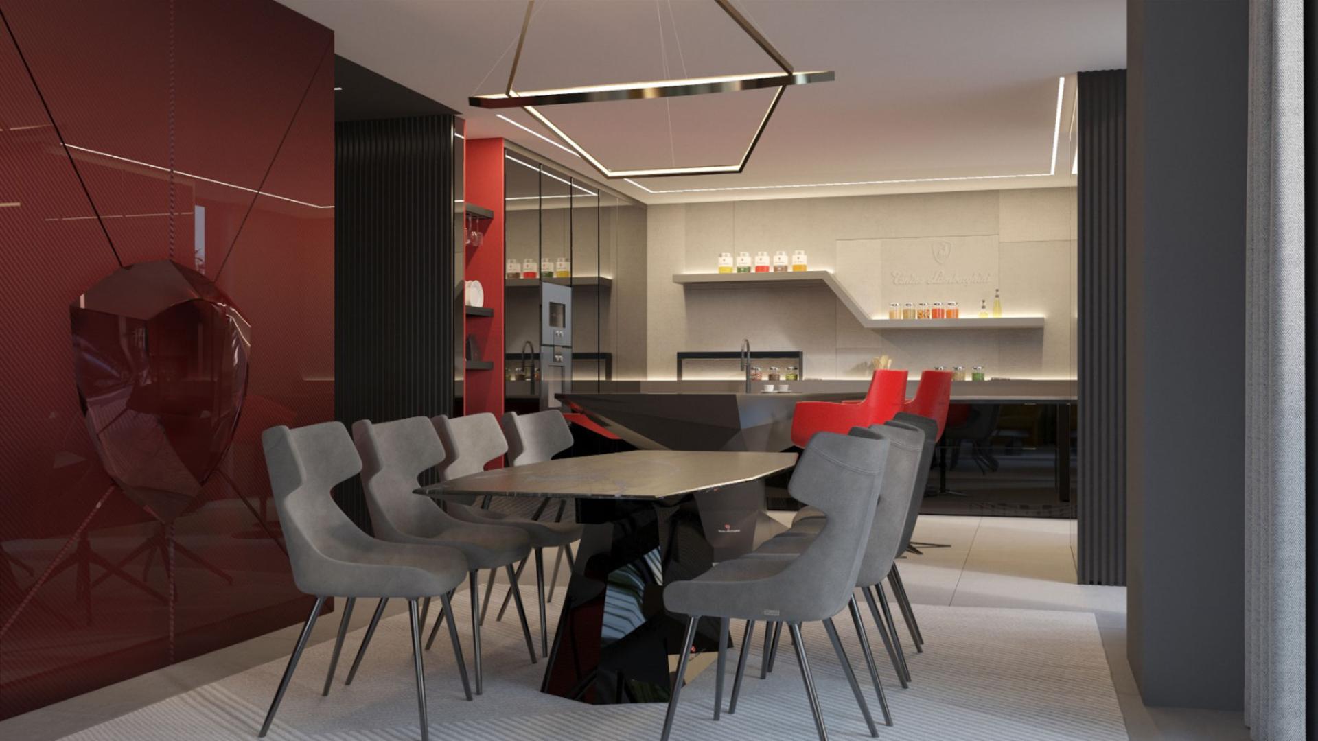 Modern living room in Nad Al Sheba First apartment, featuring stylish decor and large windows