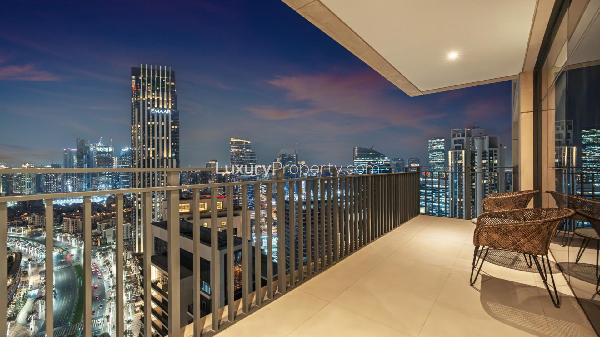 Spacious living room in Downtown apartment, BLVD Crescent, with city views and modern furnishings