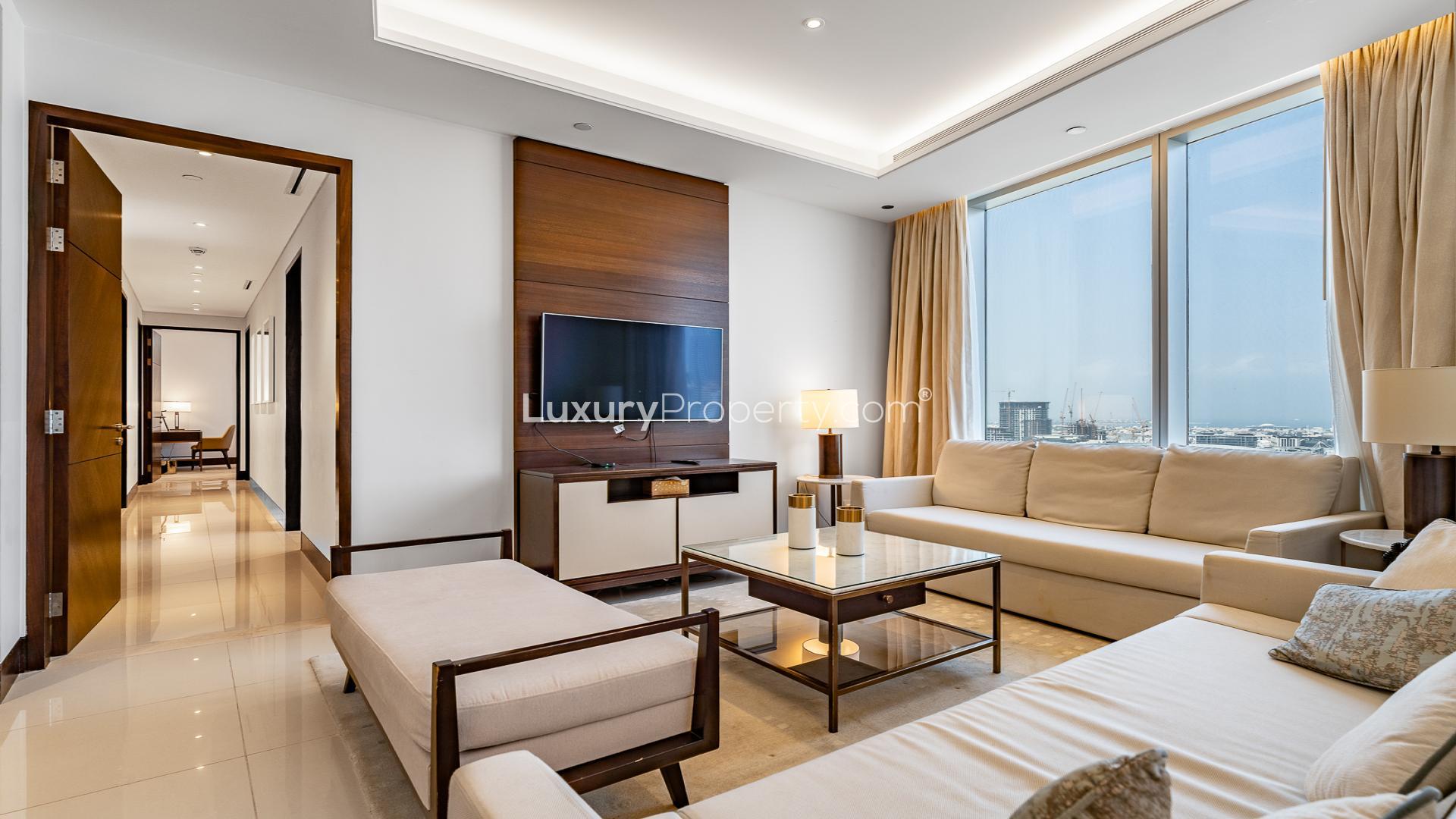 Luxurious bedroom in Address Residences Sky View apartment, Downtown Dubai, featuring modern furnishings