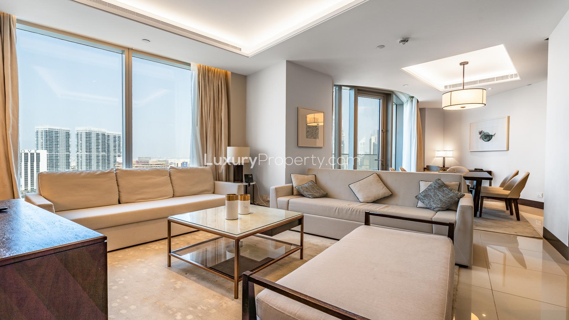 Spacious living room in 3-bedroom apartment at Address Residences Sky View, Downtown Dubai