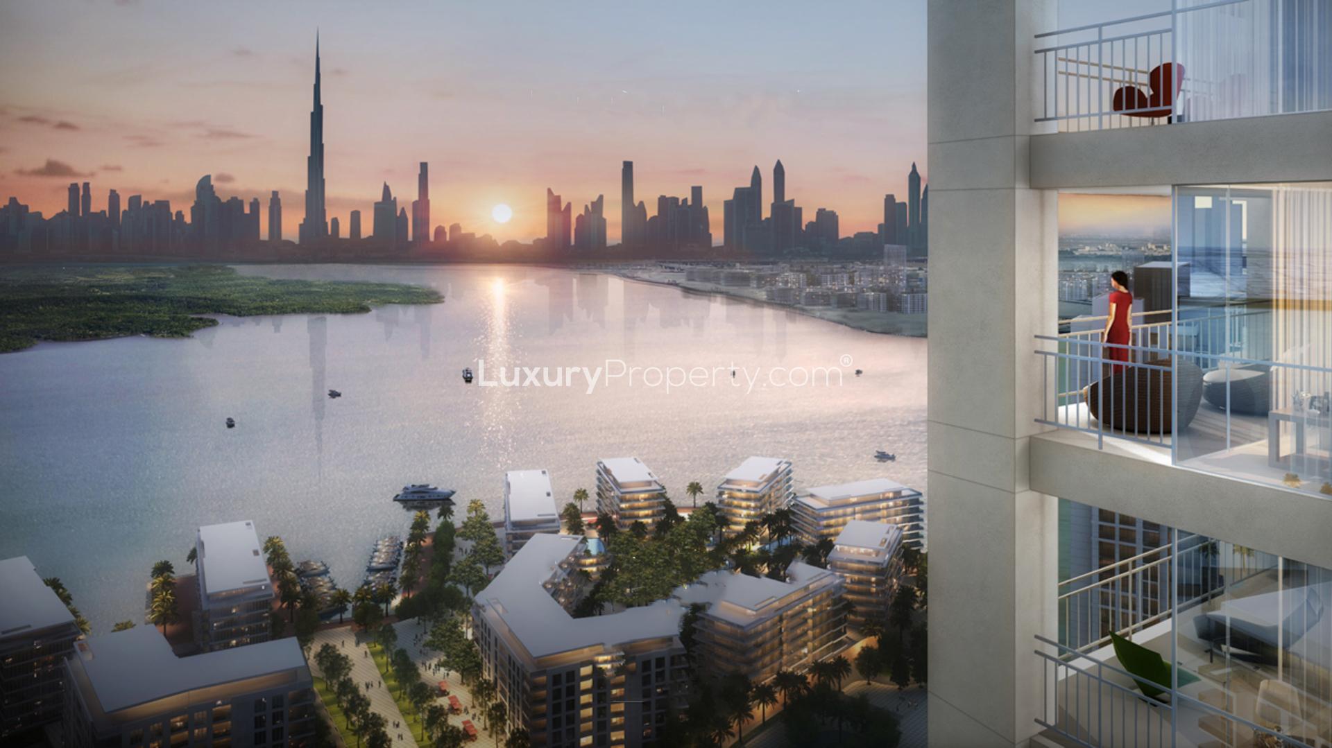 Elegant bedroom with city view in 3-bedroom apartment, 17 Icon Bay, Dubai Creek Harbour