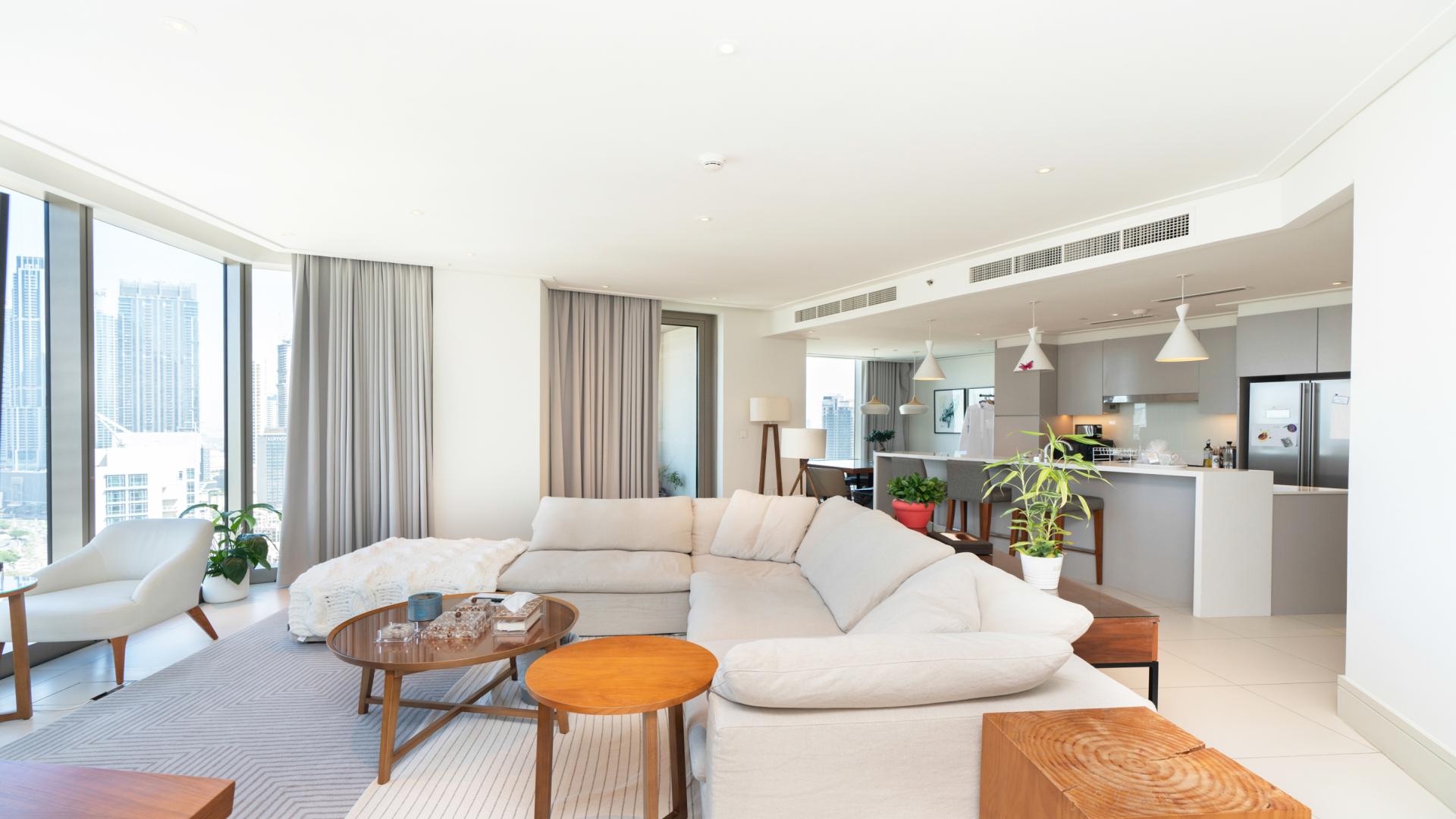 Luxurious living room in 3-bedroom apartment, Vida Residence Downtown Dubai, modern decor and furnishings
