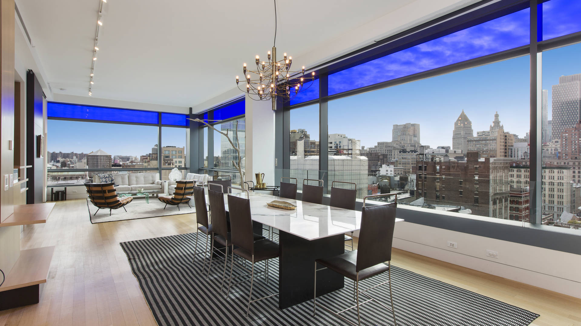 Stylish living room with city views in Manhattan apartment, 40 Mercer St, New York
