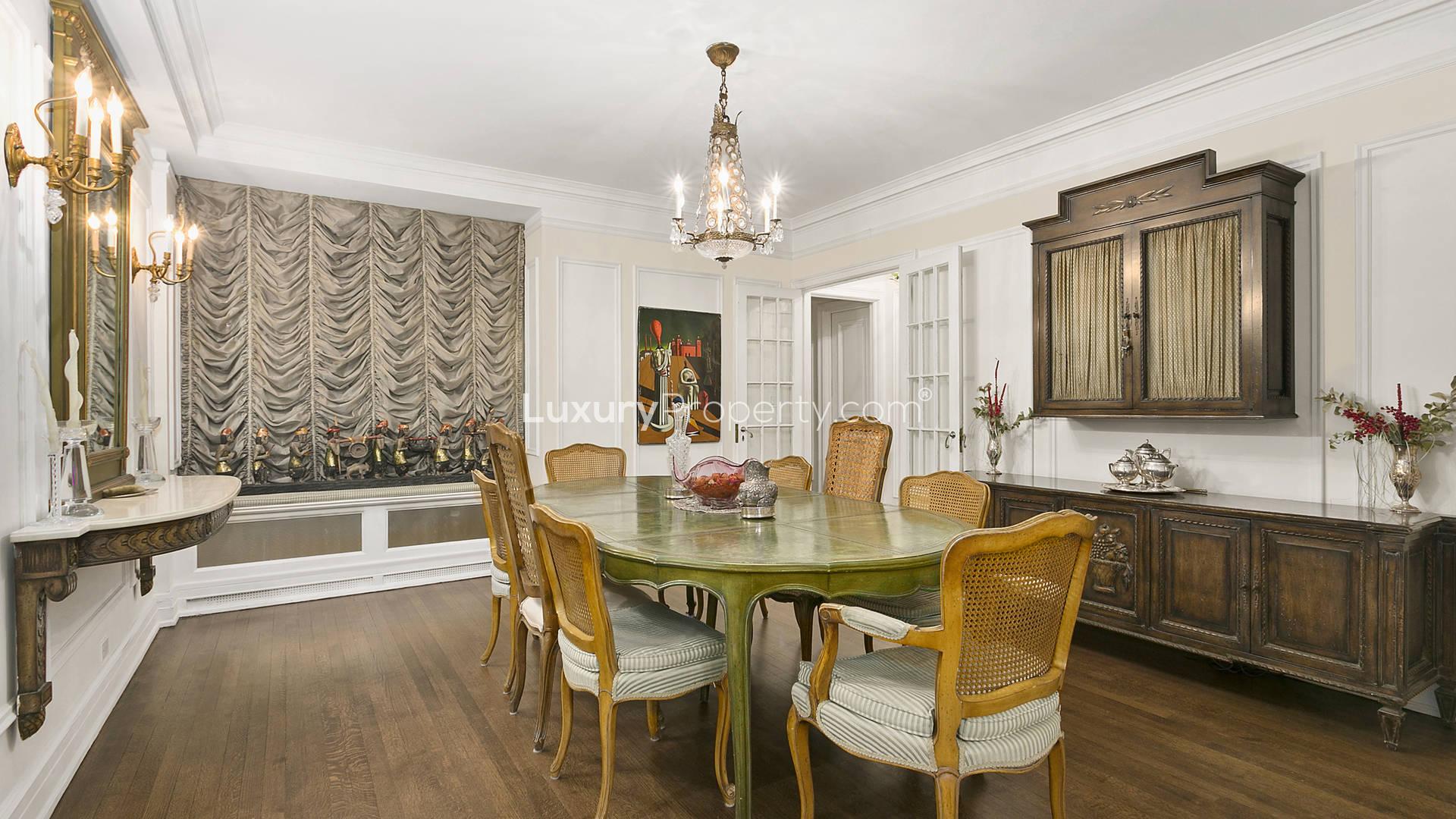 Luxurious Manhattan apartment living room with elegant decor, fireplace, and art pieces