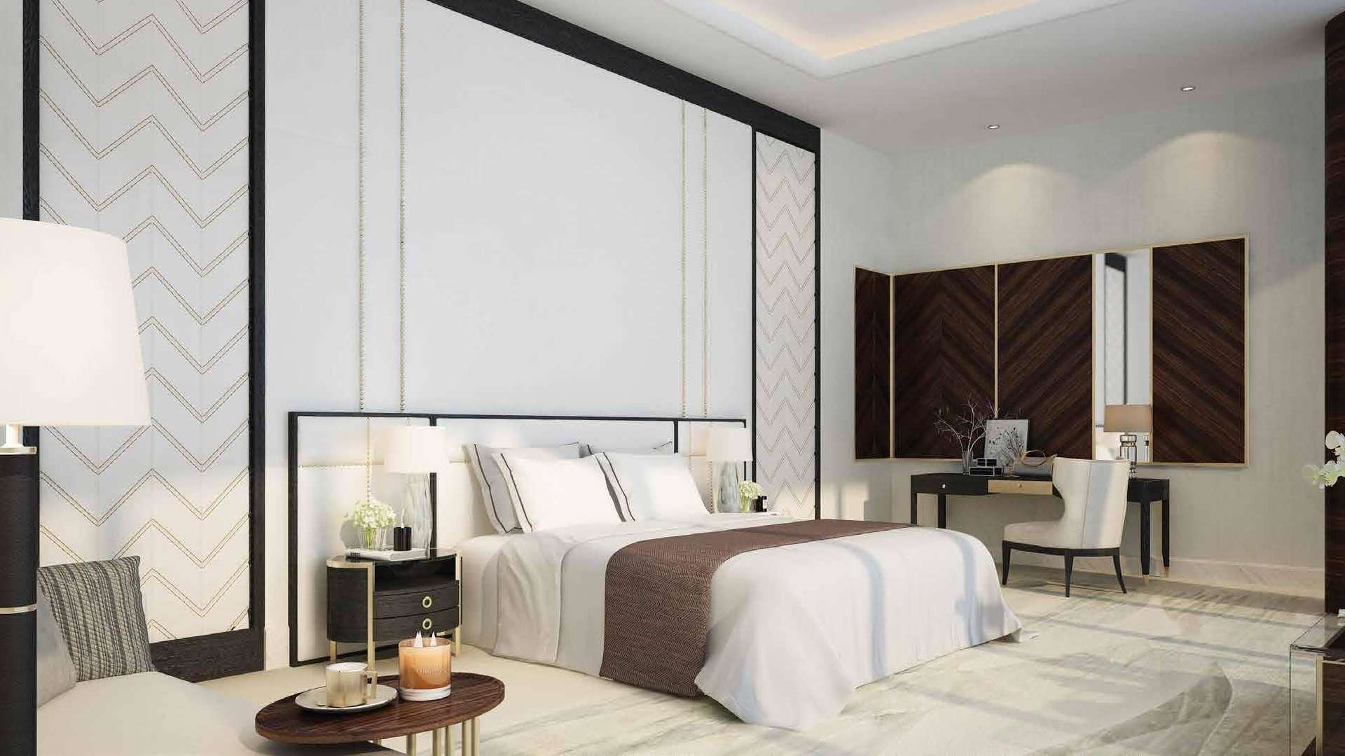 Modern bathroom with elegant lighting in Sky Views residence, Downtown Dubai apartment for sale