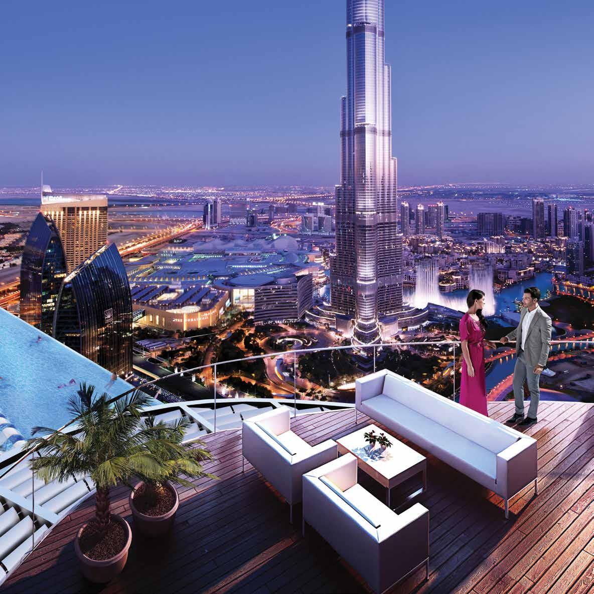 Sky View Towers and Downtown Dubai skyline, luxury apartment for sale at The Address Residences