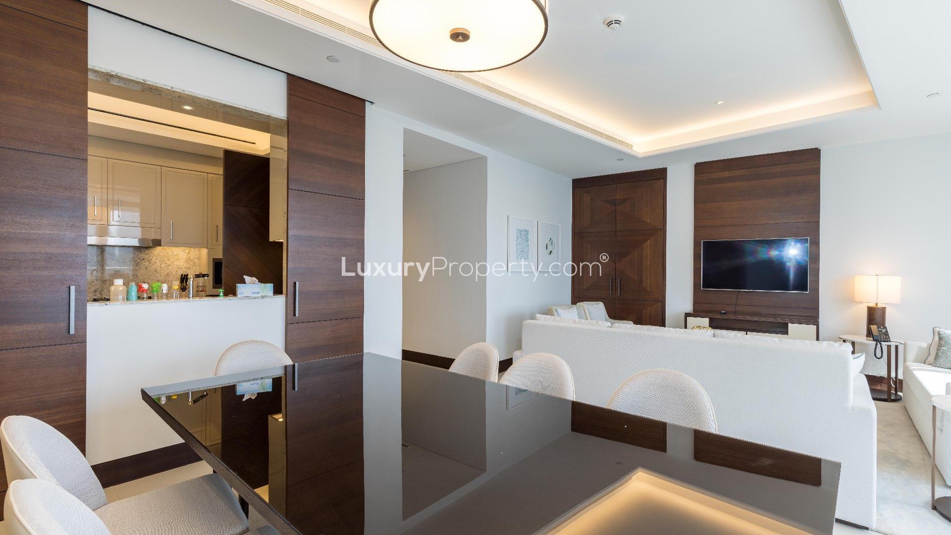 Dining area in luxury apartment, The Address Sky View Towers, Downtown Dubai, modern decor