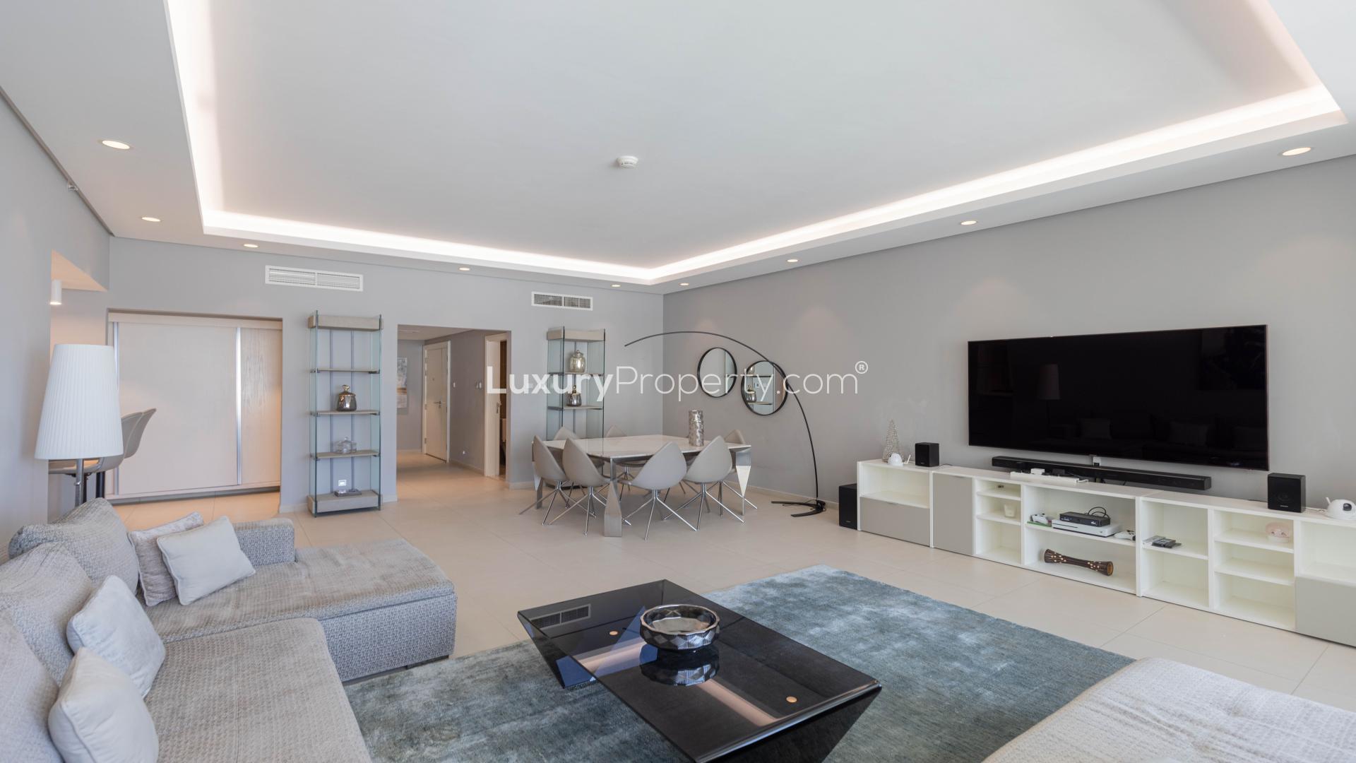 Modern living room with sea view, luxury apartment in Al Bateen Residences, Jumeirah Beach Residence