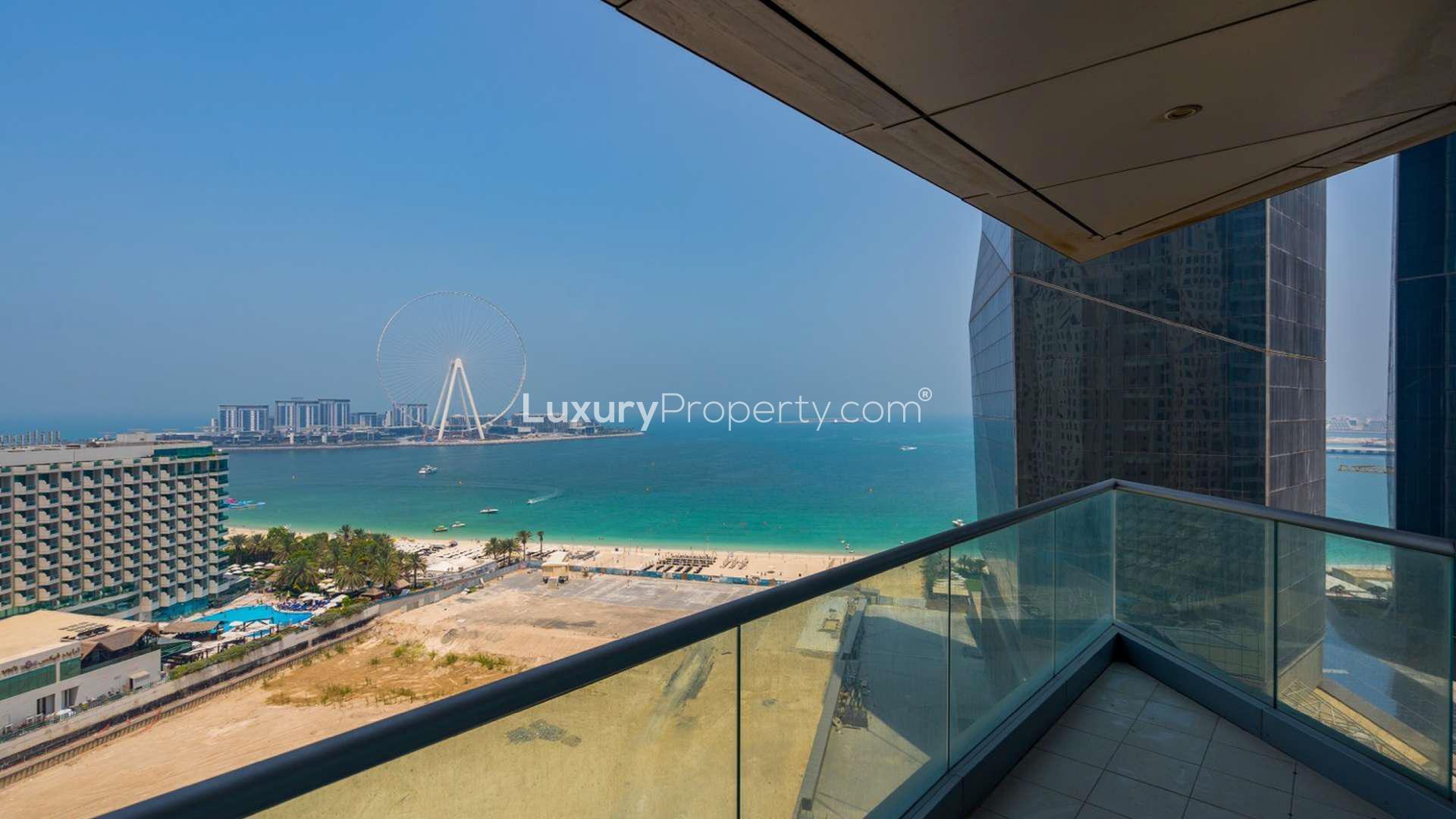 Balcony view from 3-bedroom apartment in Al Fattan Marine Towers, JBR, overlooking the sea
