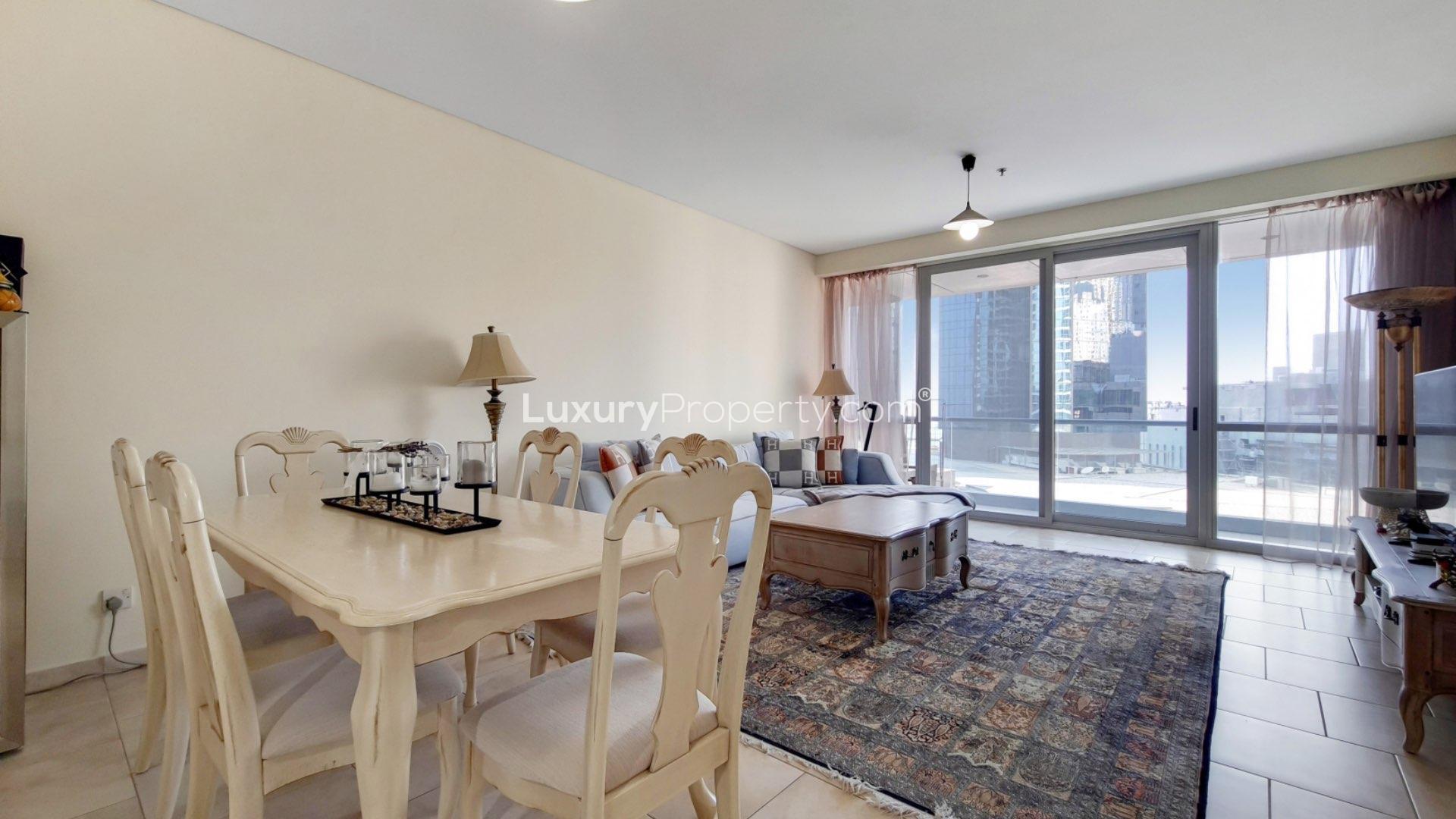 Living room in Al Fattan Marine Towers apartment, JBR, with elegant decor and cozy seating