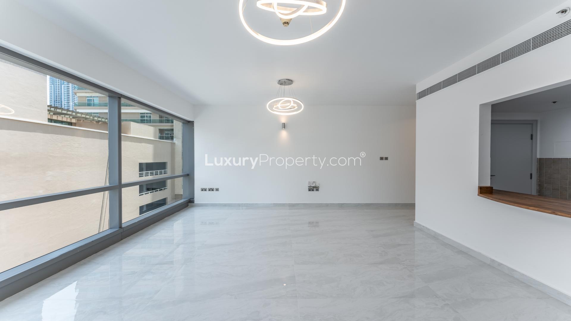 Bright living room in upgraded 3-bed apartment, La Riviera, Dubai Marina, for sale