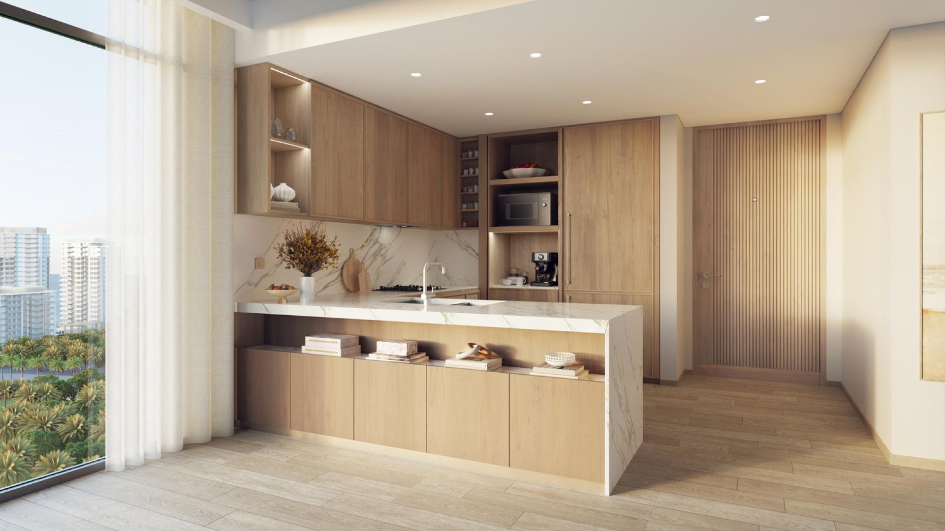 Modern kitchen in 3-bedroom apartment at Bay Grove Residences, Dubai Islands, Deira