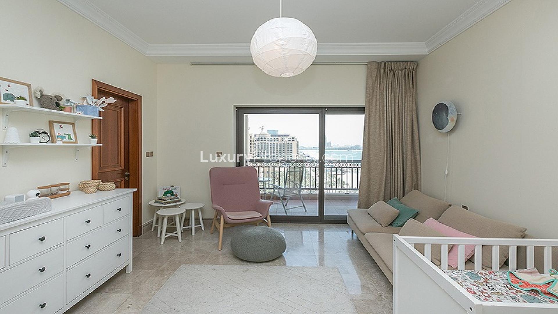 Luxurious Palm Jumeirah apartment balcony with stunning sea and skyline views