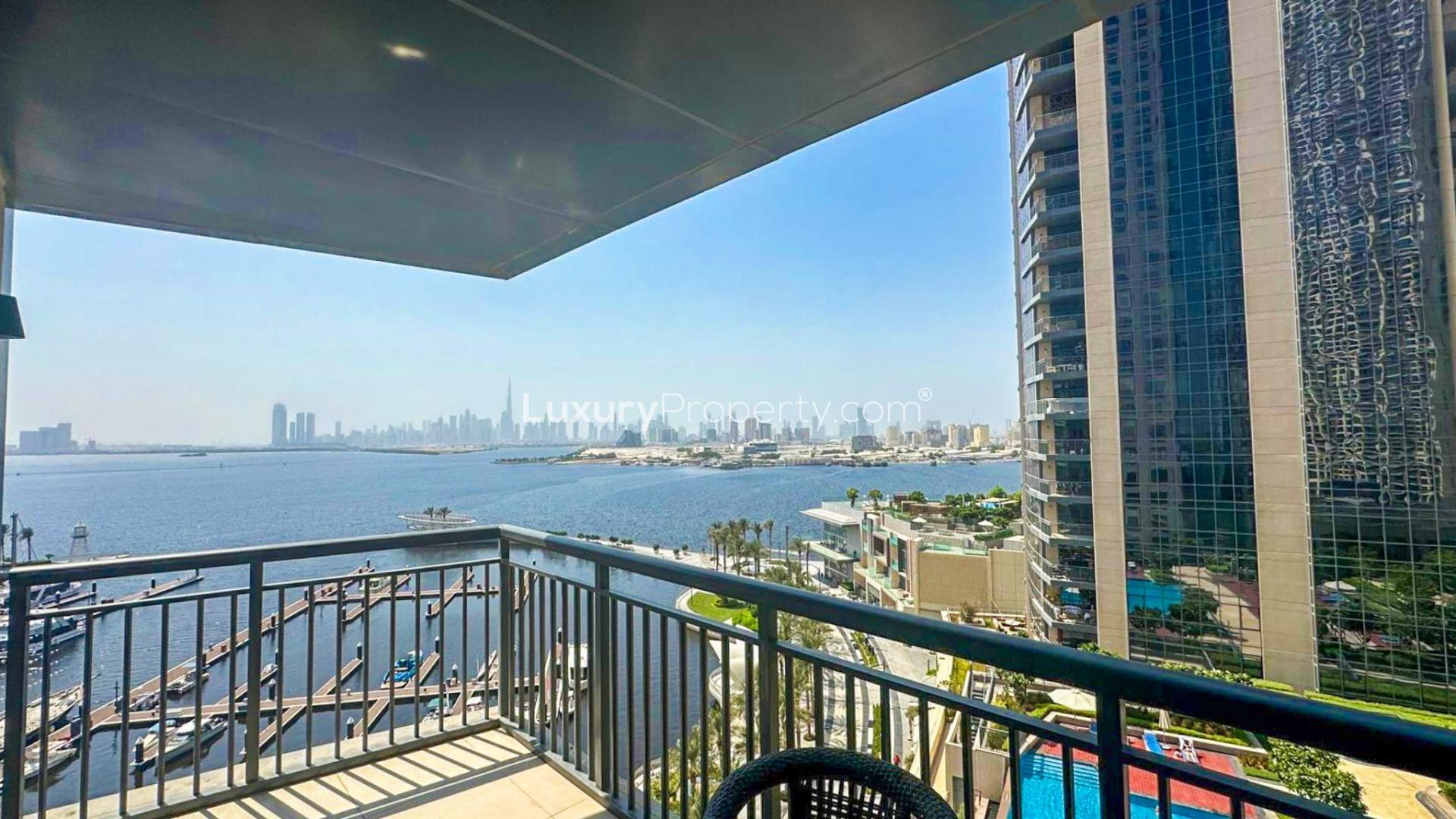 Aerial view of marina at Dubai Creek Harbour near luxury apartment for sale