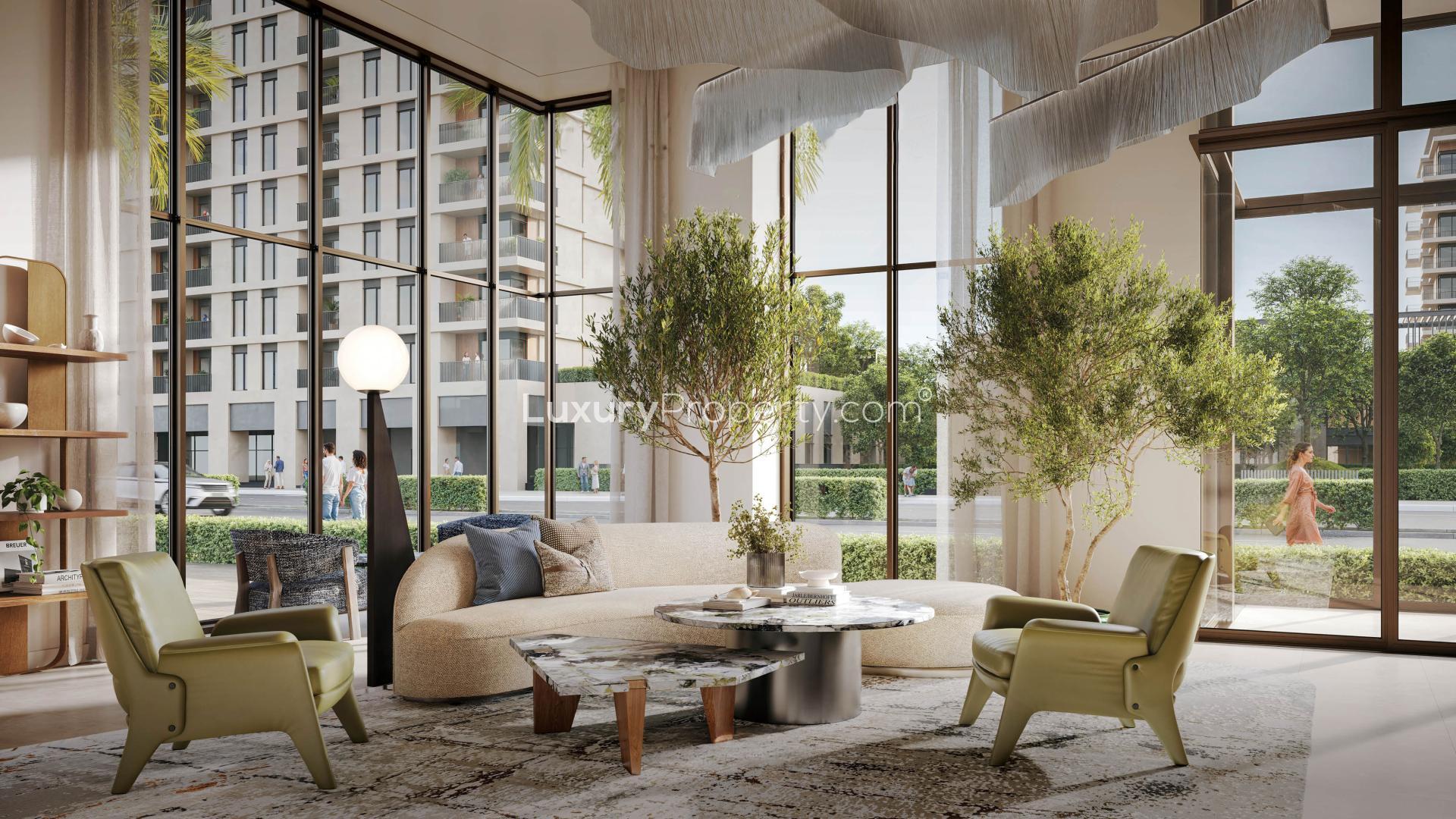 Luxurious bedroom with stunning view at Club Place, Dubai Hills Estate apartment for sale