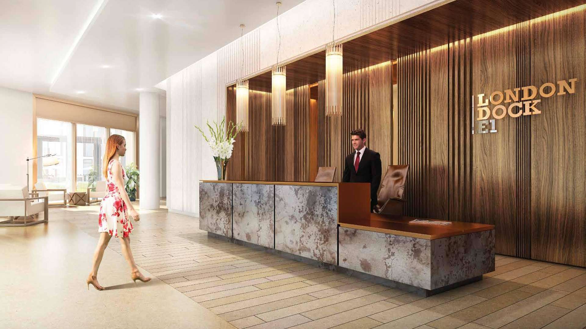 Luxurious apartment exterior with balconies in Alexandra Wharf, London Dock