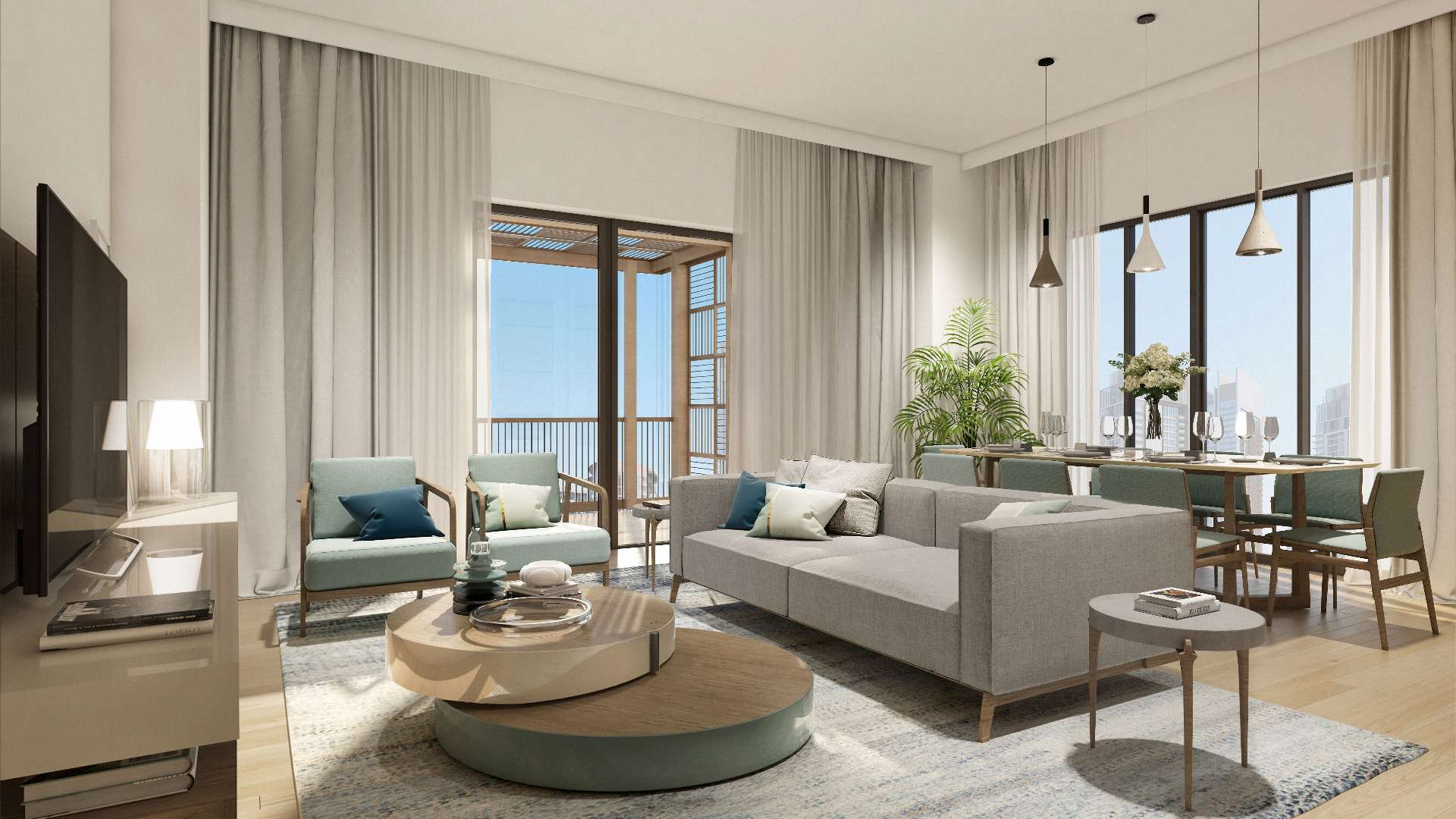 Outdoor pool area at Creek Beach, Dubai Creek Harbour apartment for sale, LP11016