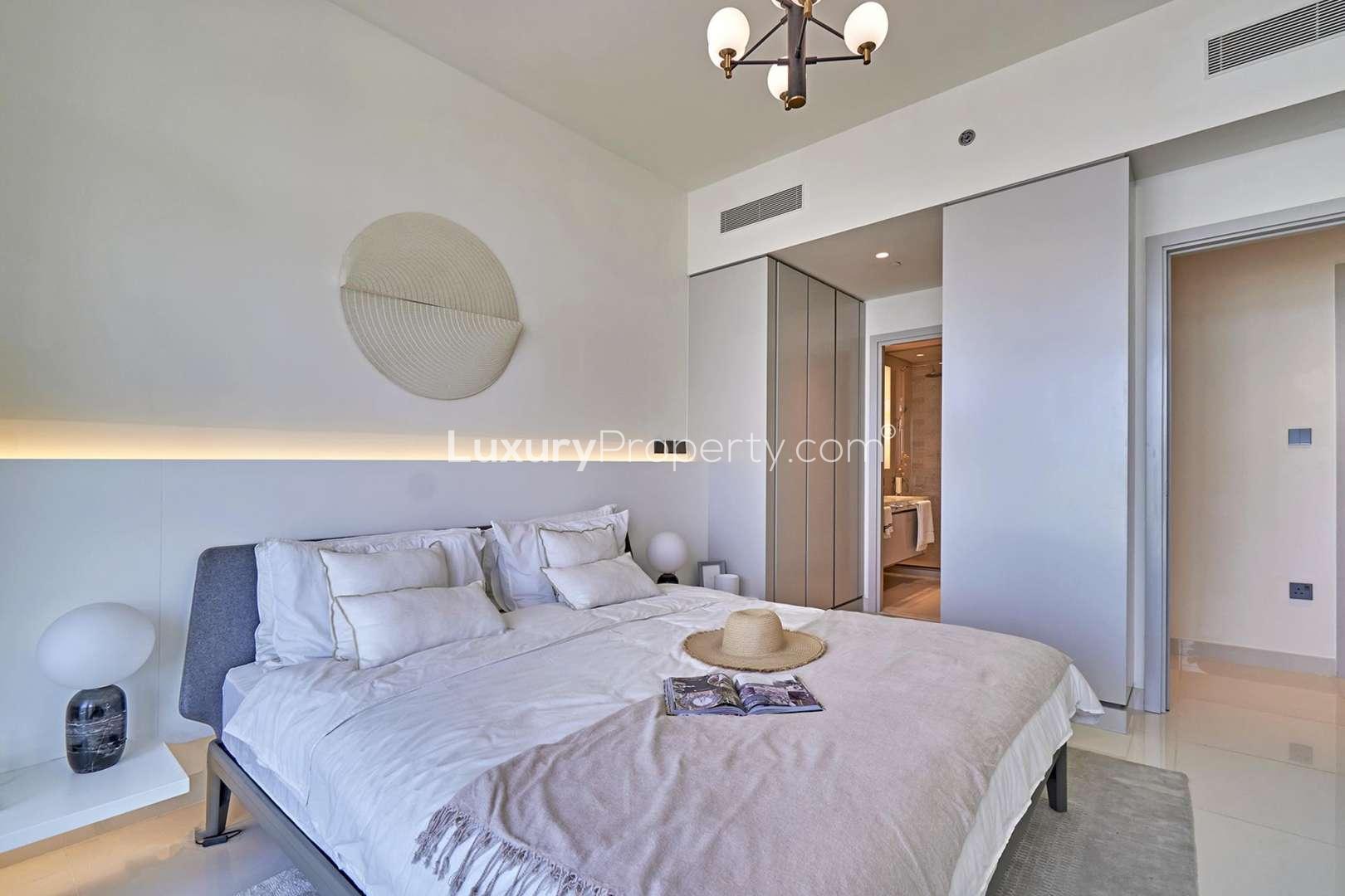 Luxury bedroom in three-bedroom apartment, Emaar Beachfront, Dubai Harbour, for sale