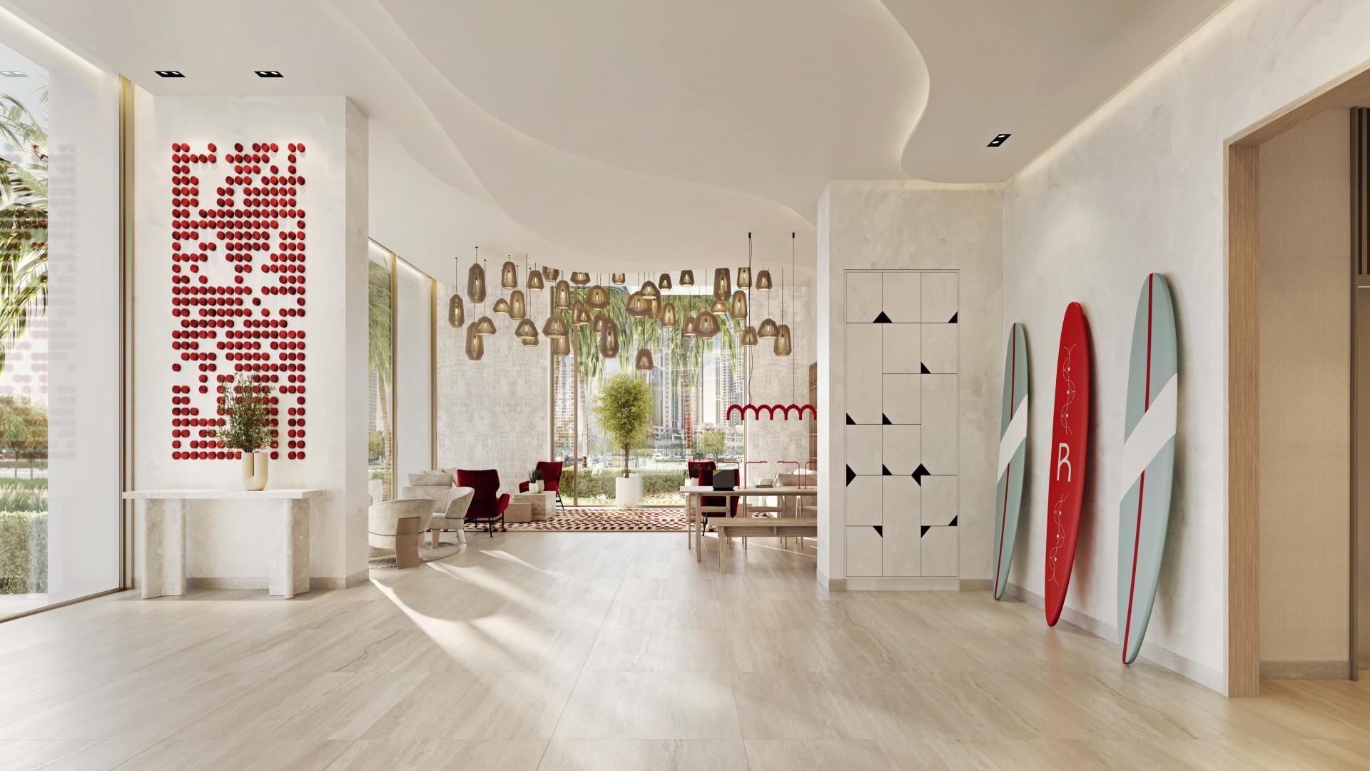 "Modern elevator lobby in Rosso Bay Residences, Al Marjan Island apartment for sale.",Modern lobby interior at Rosso Bay Residences, Al Marjan Island apartment for sale